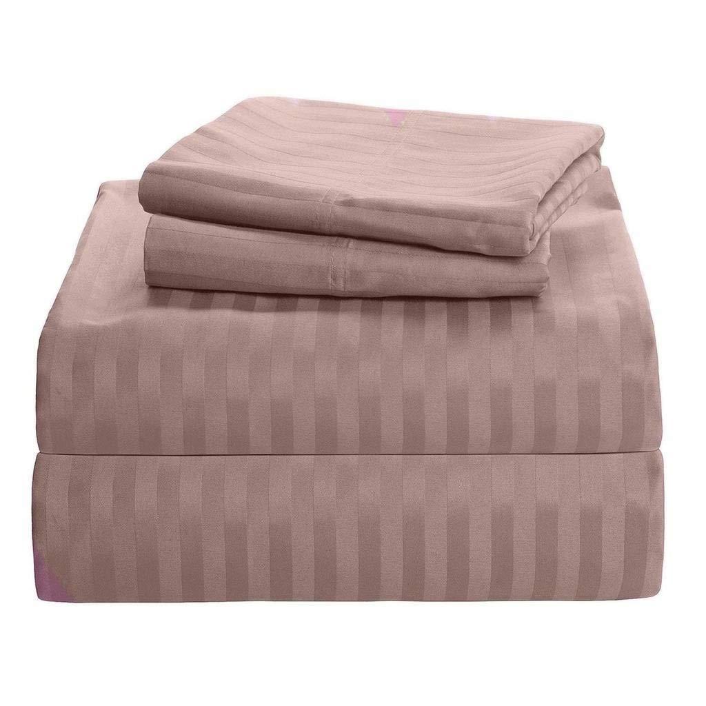 Sophia Cotton Club Split-King Adjustable King Bed Sheets Luxury Soft 550-TC Egyptian Cotton 5-Piece Sheets Set with Fully Elastic Fitted Sheet Fits 21-23\" Deep Pocket (Stripe, Taupe)