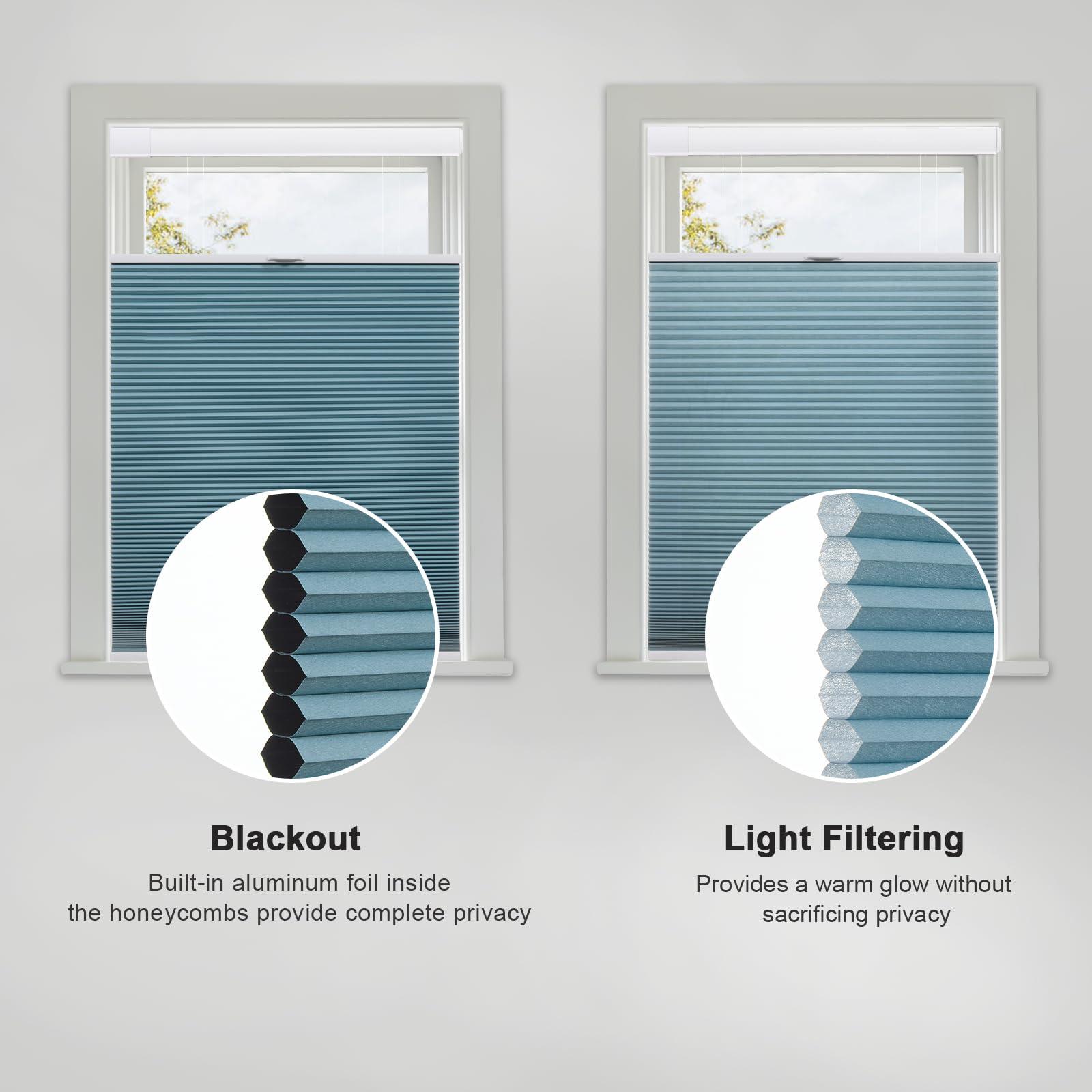 Tonature Tonature Blackout Door Blinds Top Down Bottom Up Cellular Shades for French Door 1" Honeycomb Fabric Thermal Insulated Energy Efficient for Indoor Windows, 30" W x 54" H, Blue