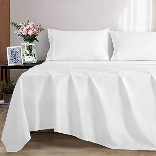 Elf Linen Elf Linen Luxurious 1500 Thread Count Italian Finish 100% Egyptian Cotton 4-Piece Bed Sheet Set, Queen, White Solid Pattern (Fits Mattress Up to 24-26\" Deep Pocket)
