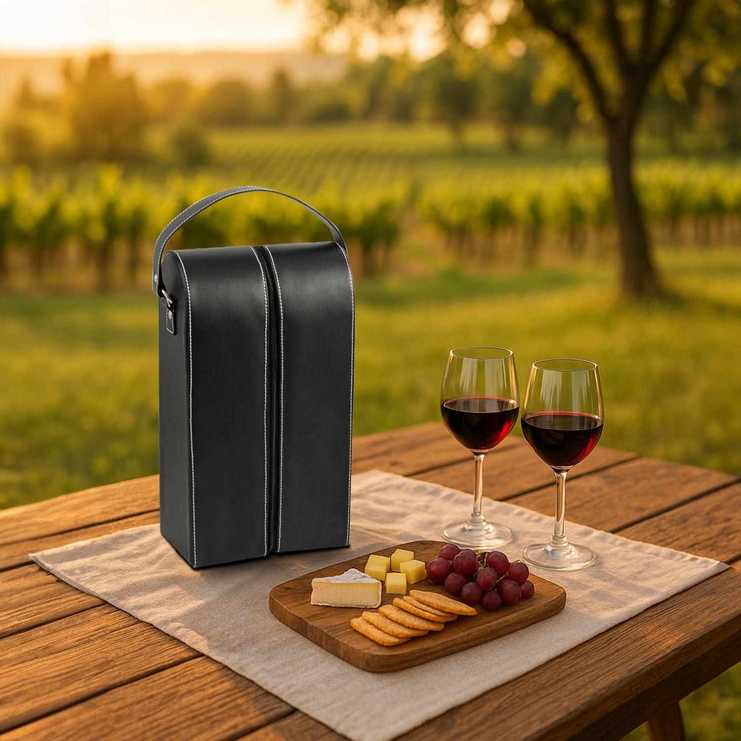 Bey-Berk Bey-Berk Leather Wine Bottle Carrier Caddy Travel Tote Bag & Tool Set,Black