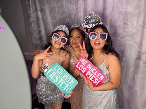 KING PROPS King Props Fully Assembled Quinceanera Teal Sweet Multicolor Photo Booth Props Kit Spanish Water Proof Perfect 15th Birthday Parties Decorations,Mis Quince Anos, Double Sided 6 Count.