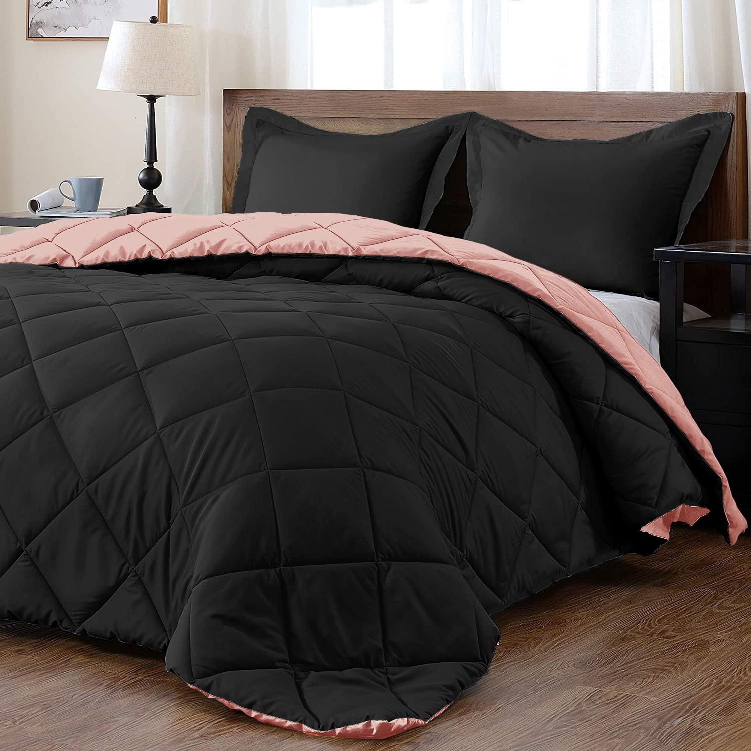 Bedding Castle Bedding Castle Reversible Down Alternative 5 Pcs Comforter Set (Pink/Black Old, Oversized King (98\'\' x 120\'\') 5 Pcs) 1 Comforter with 4 Pillowcase Soft Cotton 1200 Tc Dual Sided