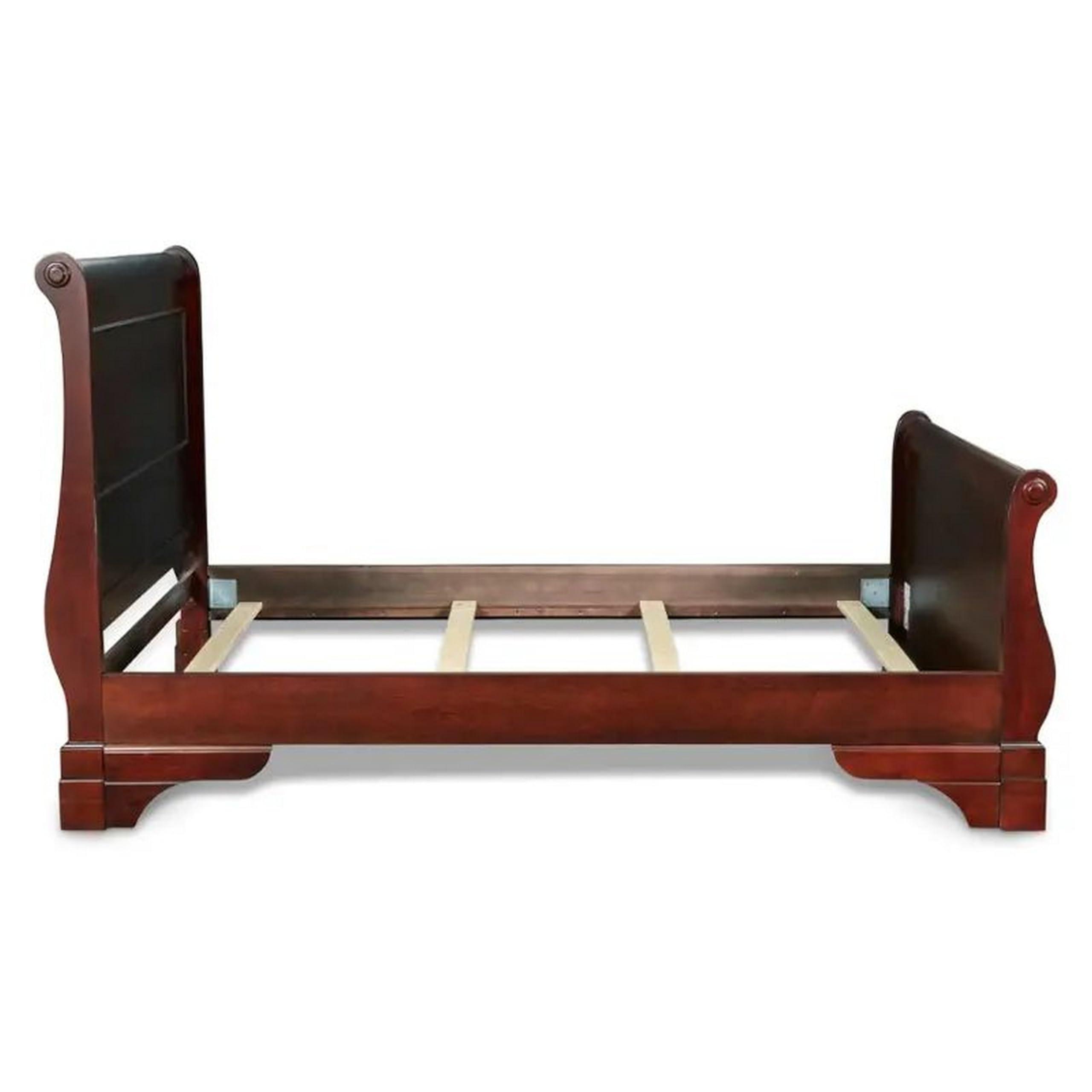 Benzara Benjara Verl Full Size Bed, Classic Sleigh Panel Design, Rich Brown Poplar Wood