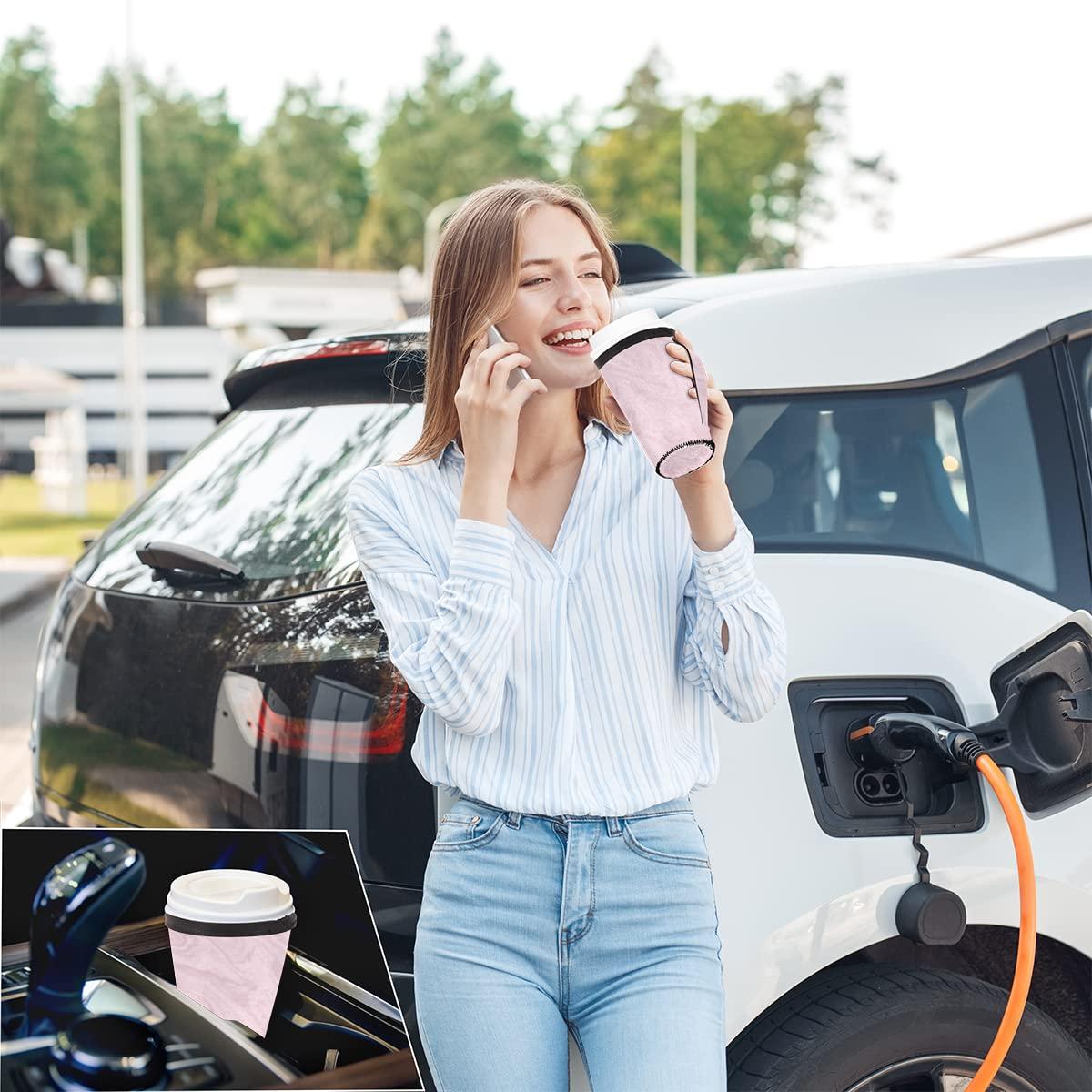 QsirBC Pink Marble Texture Iced Coffee Sleeve with Handle Reusable Neoprene Insulator Sleeve Holder for Cold Drinks Beverages Coffee Sleeves for Popular Brands Coffee Cup, Medium 24-28 oz