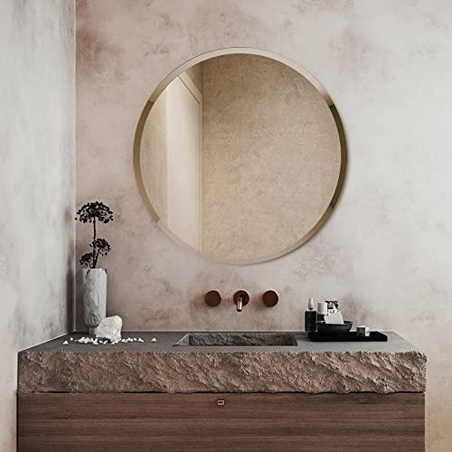 Fab Glass and Mirror Fab Glass and Mirror Round Frameless Safety Backing 1" Beveled Edge Mounted with Hooks-Bathroom Wall Mirror 18"x18", 18" x 18", Silver