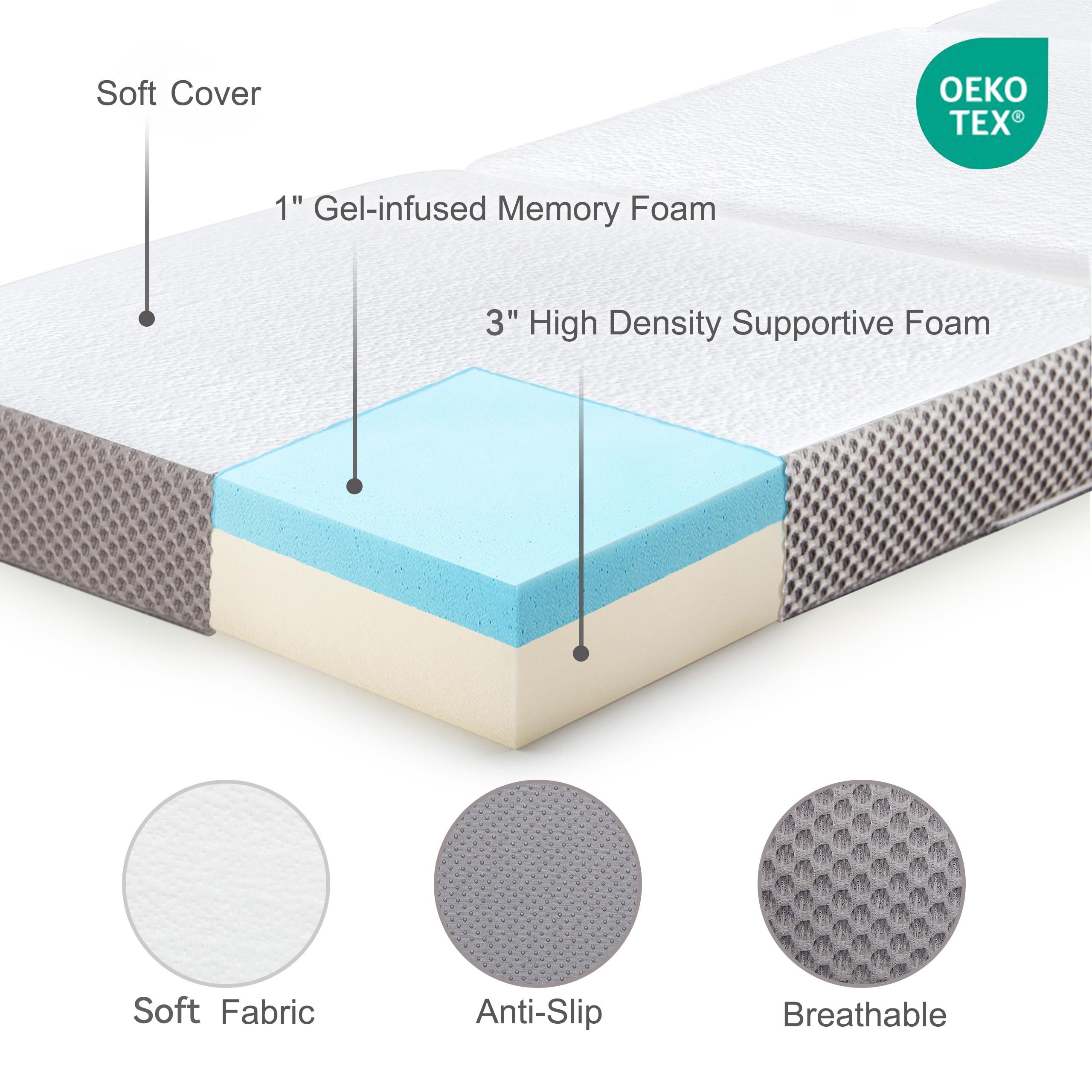 Kingfun Kingfun Foldable Mattress 4 Inch Folding Mattress Tri-fold Gel Memory Foam Breathable with Storage Bag, Portable Floor Guest Bed Soft for Sleeping Camping, Gray, Twin Size