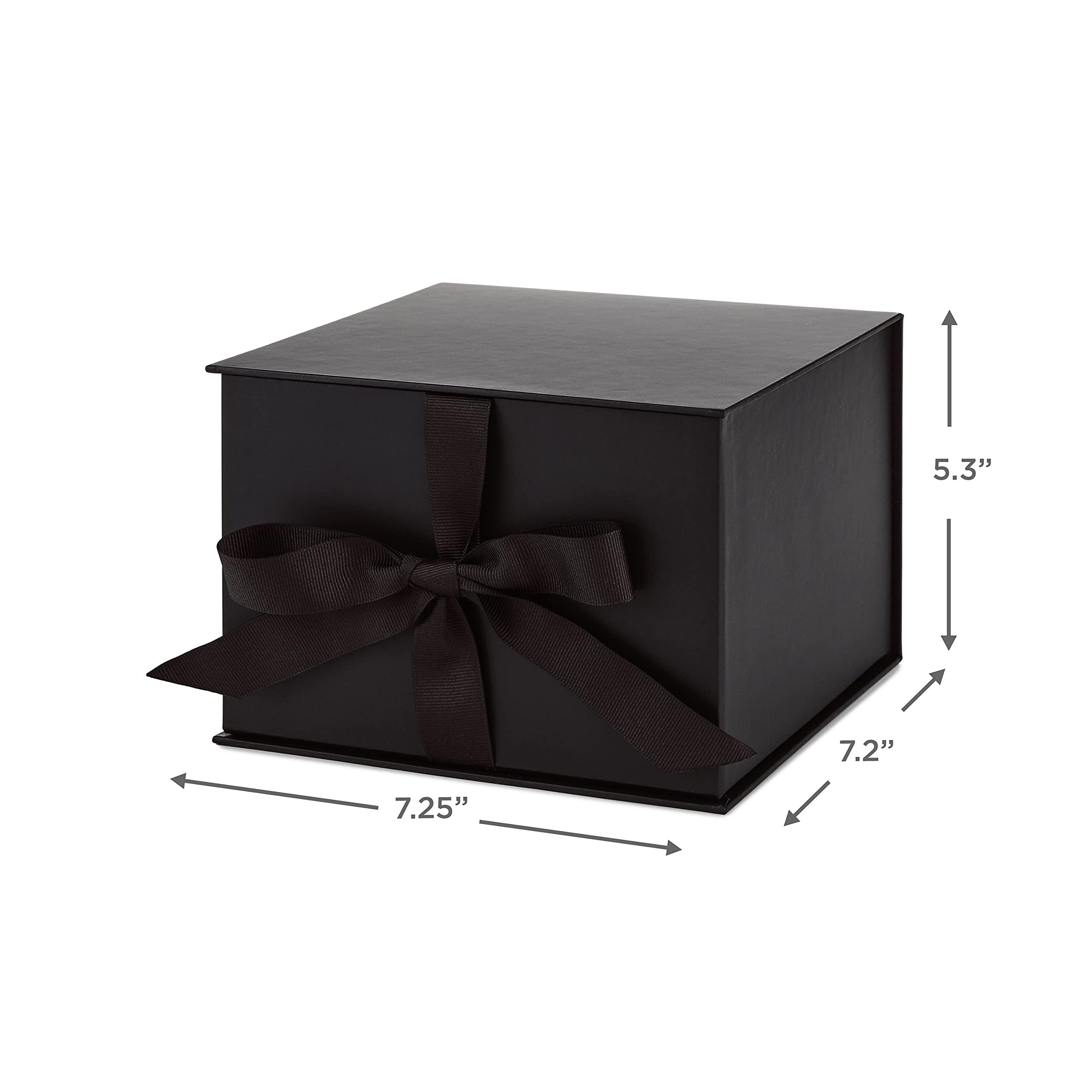 Hallmark Hallmark Medium Gift Box with Lid and Shredded Paper Fill (Black 7 inch Box) for Weddings, Graduations, Birthdays, Father\'s Day, Groomsmen Gifts, All Occasion