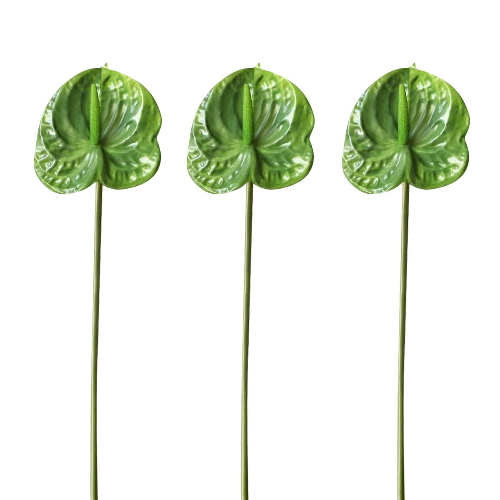 AtHomeYuyue AtHomeYuyue 22\" Artificial Anthurium Lily Flowers 3pcs Green Fake Tropical Flowers for Vase Bouquets Home Office Wedding DecorGreen