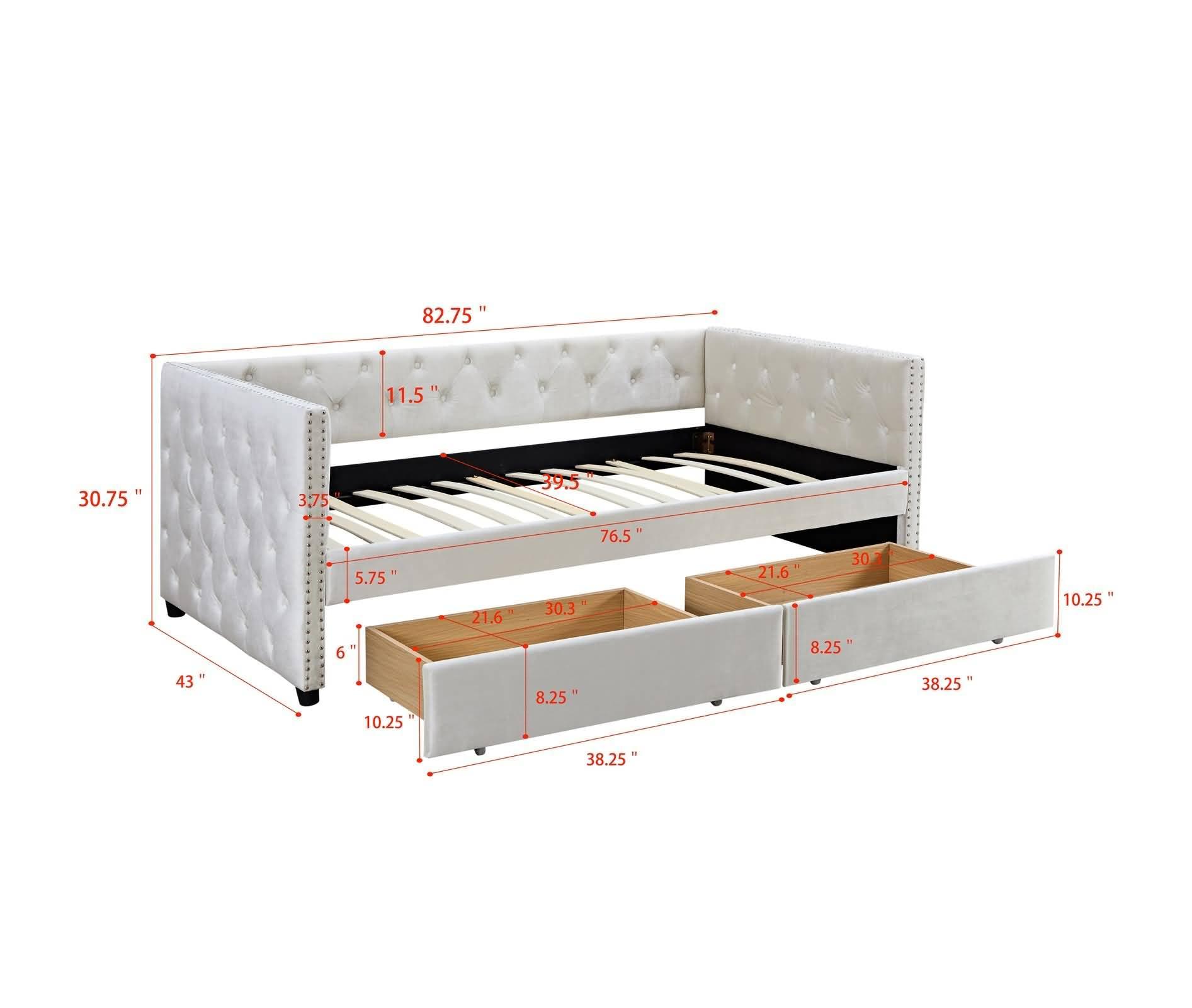 Musihy Platform Bed Twin | Daybed with Drawers, Modern Velvet Upholstered Twin Size Day Bed Button-Tufted Sofa Daybed Frame with Double Drawers, Furniture for Bedroom Living Guest Room, Beige, Twin