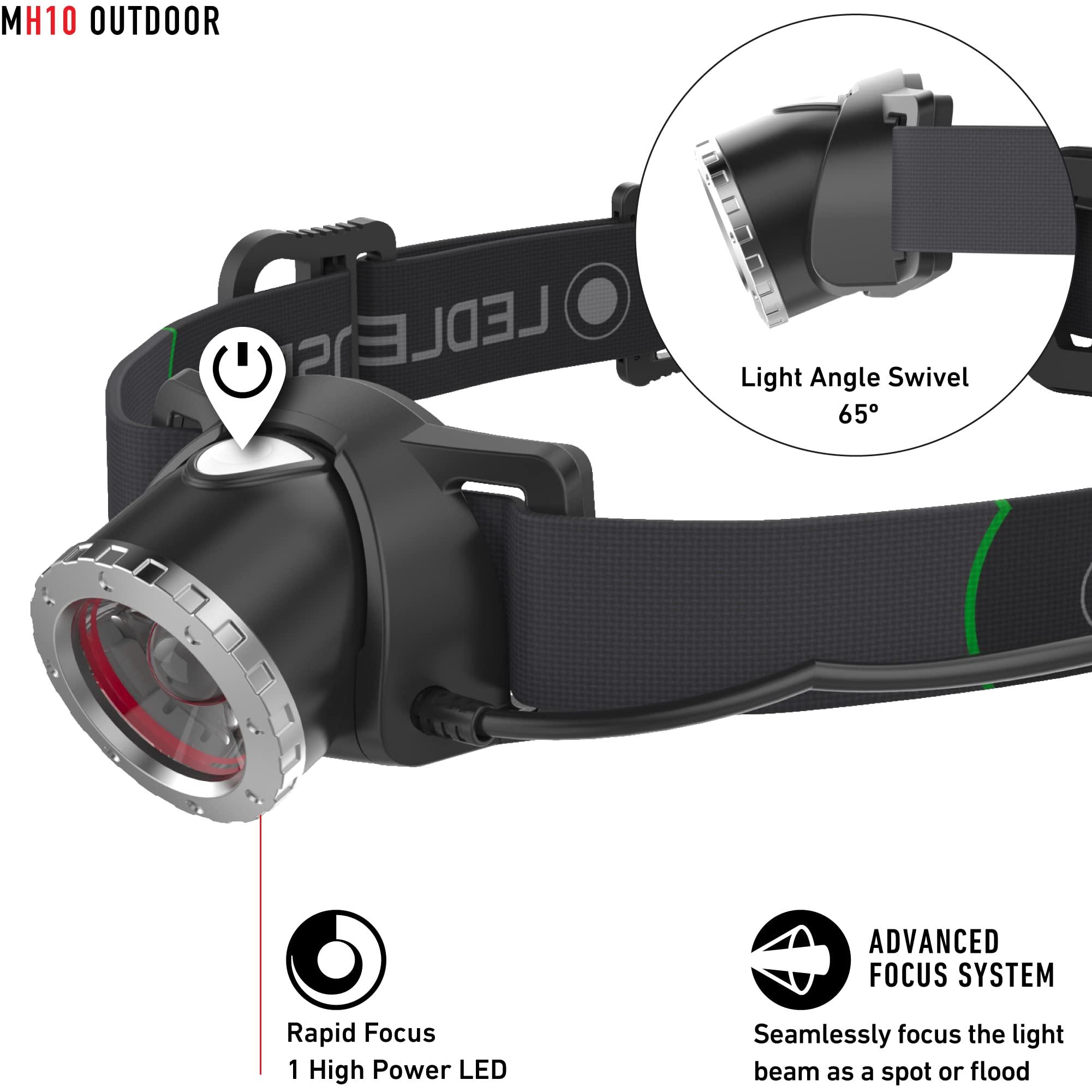 Ledlenser Ledlenser, MH10 Rechargeable Headlamp, High Power LED, Water Resistant, 600 Lumens, Hands-Free Light for Outdoor Use, Camping, Tactical, Hunting, Fishing, Black