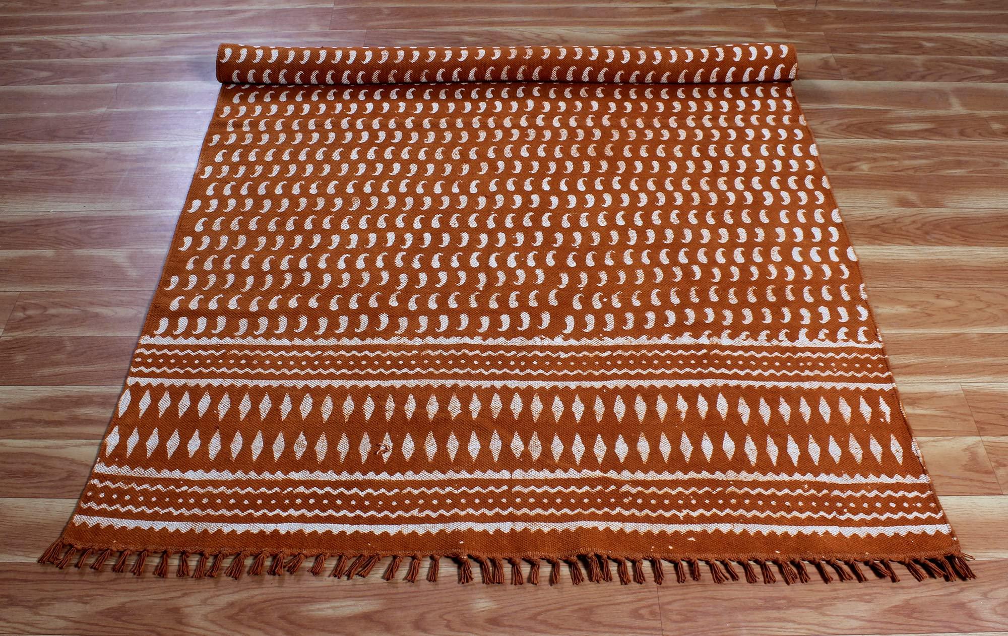 CASAVANI Kilim Rug 12x15 Area Rug Red & Beige Cotton Dhurrie Geometric Thick 0.19 inches Stone Easy Washable Rug Hand Wash Cotton Carpet Flatweave Rug Indoor Outdoor Rugs for Living Room, Bedroom