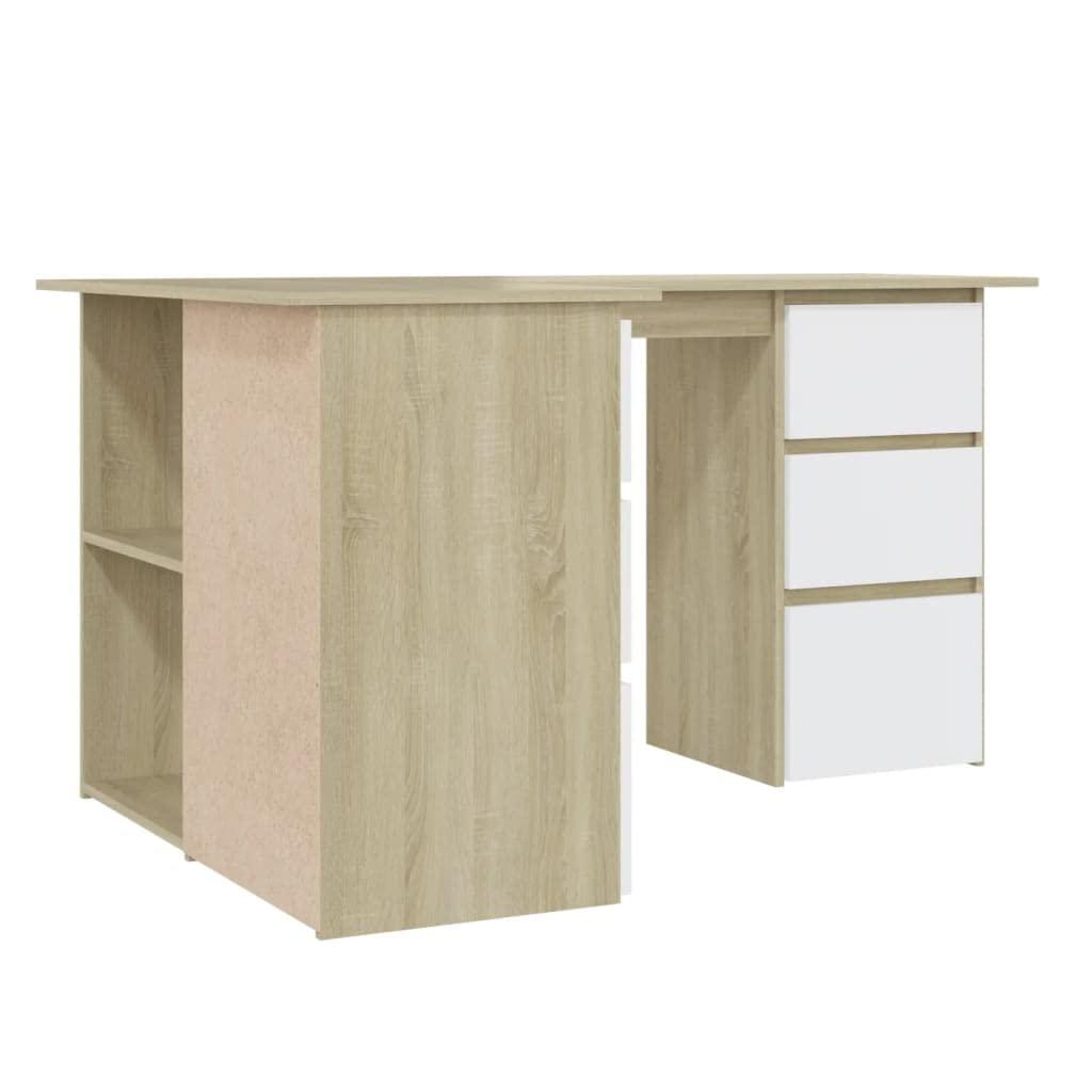 SKM SKM Corner Desk White and Sonoma Oak 57.1"x39.4"x29.9" Chipboard