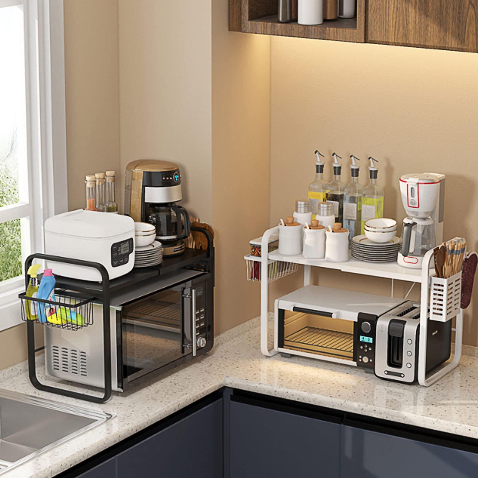 CGF- Extendable Microwave Oven Rack Microwave Shelf Stand Kitchen Storage Organiser Retractable Baker\'s Rack Kitchen Counter Organiser Printer Shelf