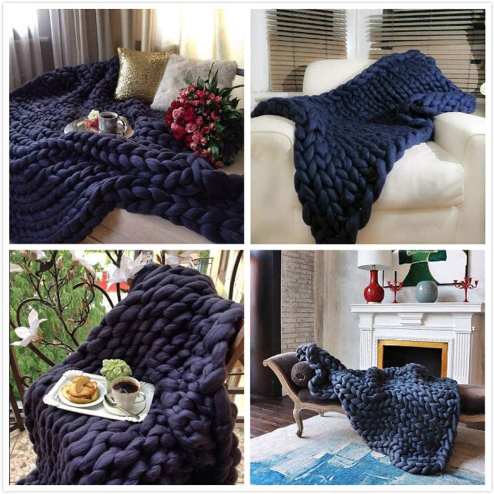 BWBG BWBG Handmade Chunky Throw Blankets Navy, Chunky Knit Throw Blanket Soft Cozy Synthetic Wool Warm and Cozy Knitting Throw for Bedroom Decor Chair Sofa Pet Mat-71x80inch