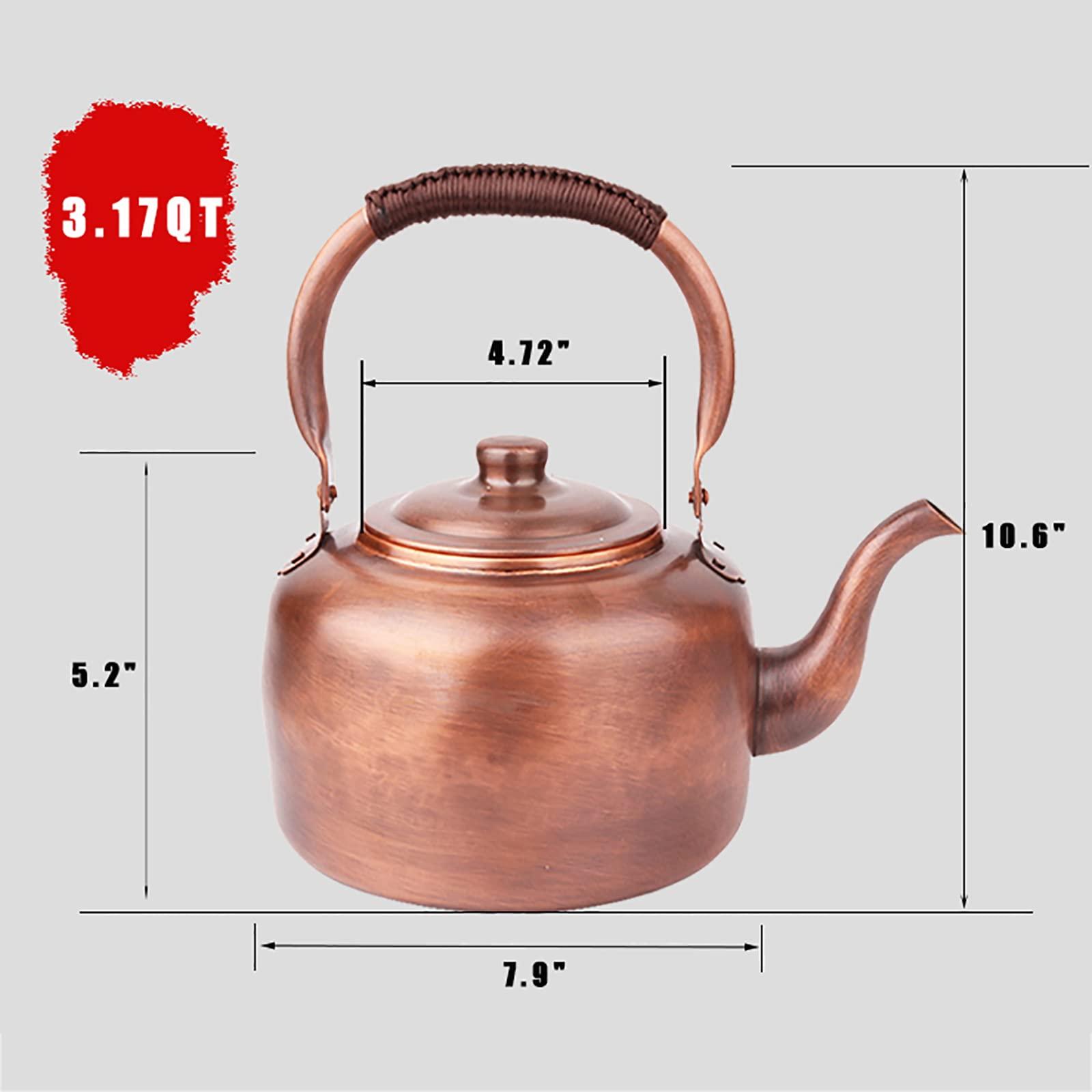QQXX QQXX Whistling Kettle Teapot,Premium Copper Tea Kettle for Stove Top,Rustic Tea Pot with Ergonomic Handle,Work for All Stovetops(3.2 QT, Brown)