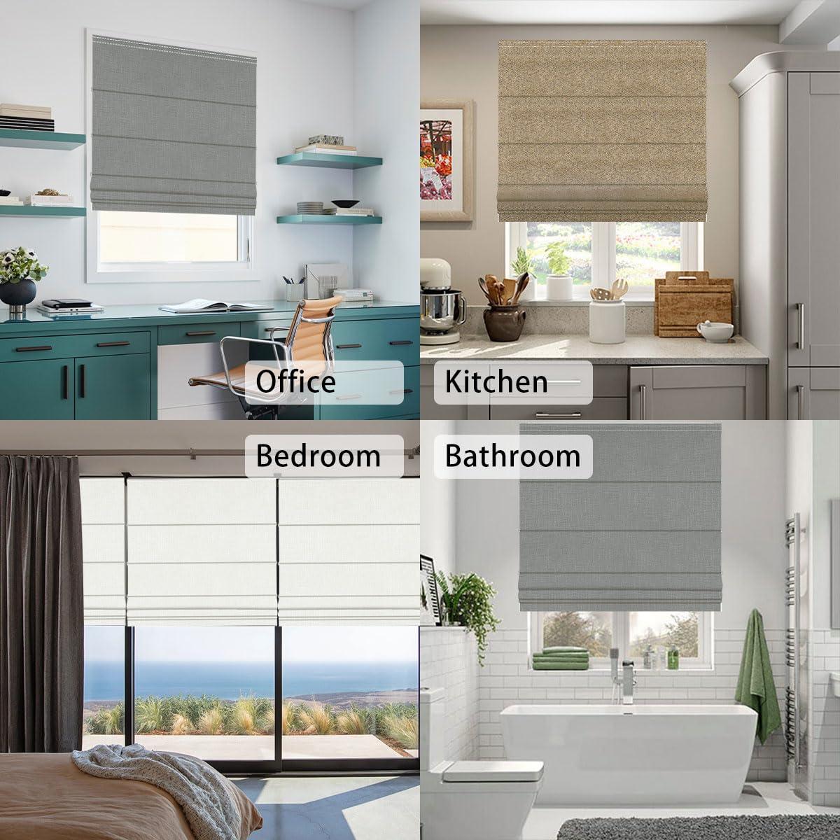 getopblinds Roman Shades Custom Size Blackout Roman Blinds for Windows, Thermal Insulated Heat Blocking Room Darkness Window Blinds & Shades, Linen Textured Blinds for Home Office, 61" W x 48" L, Tan-Blackout