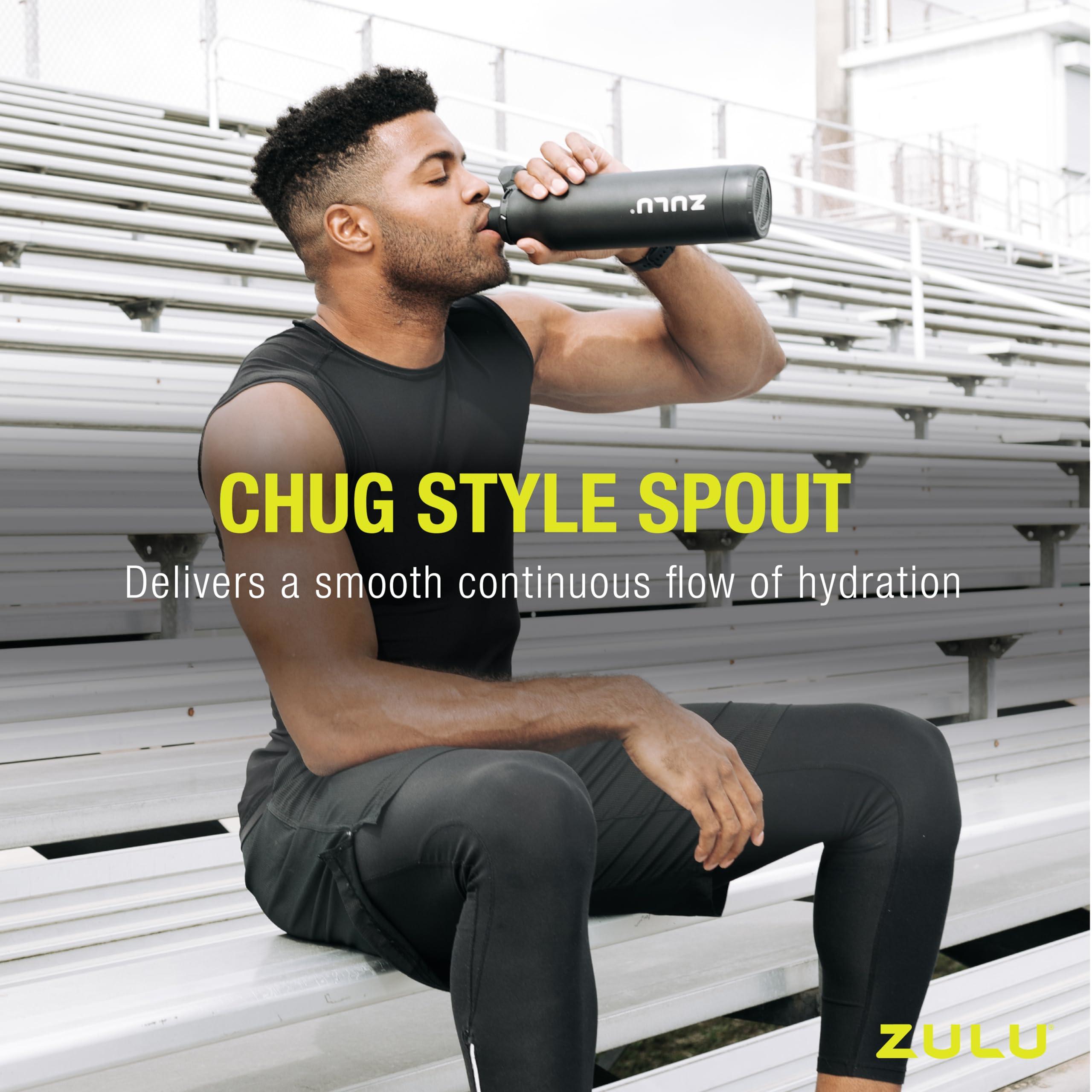 ZULU Zulu Ace 24oz Vacuum Insulated Stainless Steel Water Bottle with Chug Spout | Leak-Proof Locking Lid and Removable Base |Reusable Bottle for Cycling Sports Gym Travel Bicycle Bottle Cage | Black