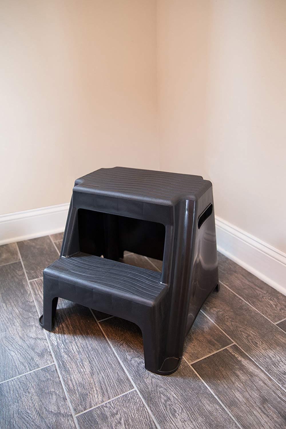 Rubbermaid Rubbermaid 2 Molded Plastic Step Stool, Lightweight Resistant Treads and Non-Slip Feet, 1 Piece, Black