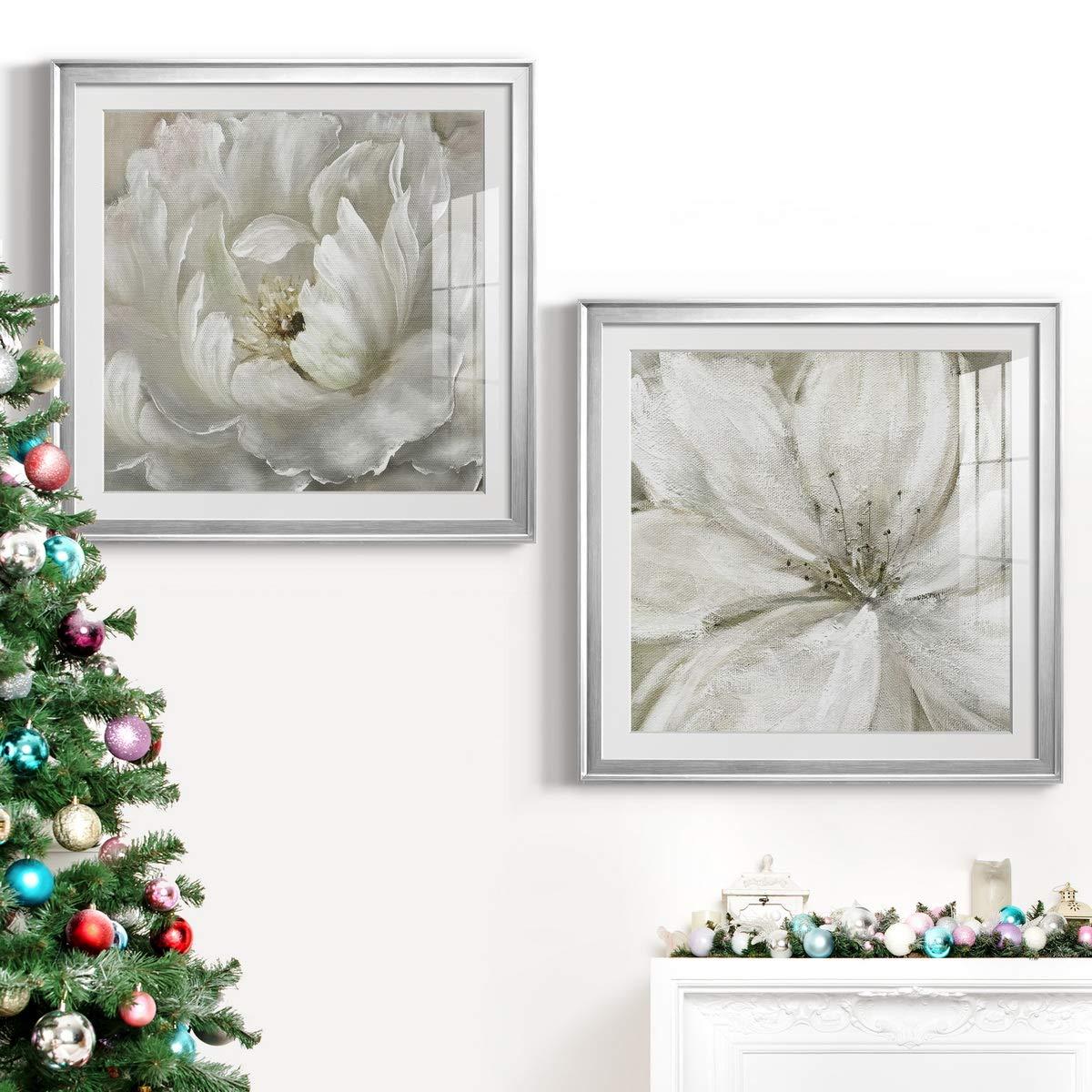 Renditions Gallery Abstract Wall Art, Wall Dcor Print, Animals, Flowers, Coastal, Geometric, and Vibrant Colors, With Matte Board, Acrylic Glass, and Hanging Hardware - Perfect Peony - Silver Framed 22X22