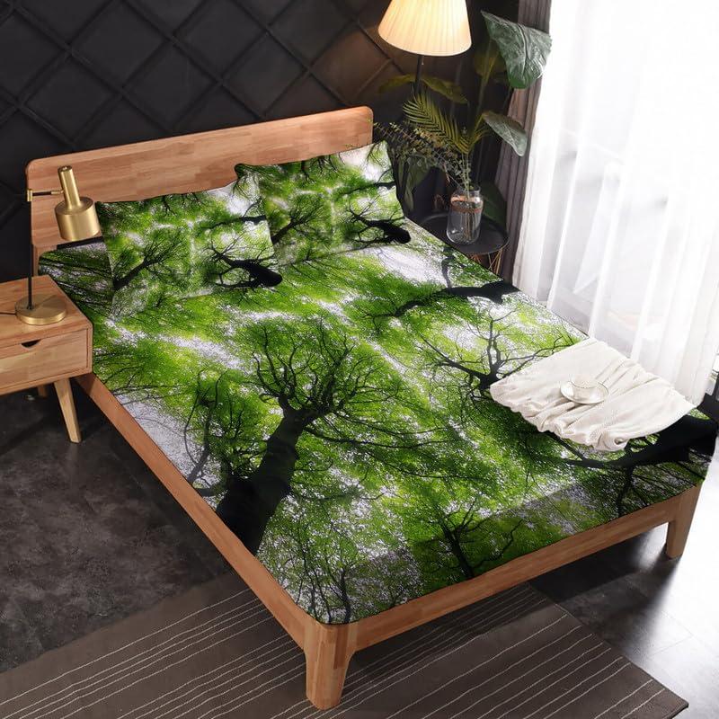 zcsm zcsm Forest Sheets California King Sheet Sets - Landscape Bedding Sheets & Pillowcases - Luxurious 100% Microfiber, High Thread Count Print, Flat Sheet & Deep Pocket Fitted Sheet & 2 Pillowcases