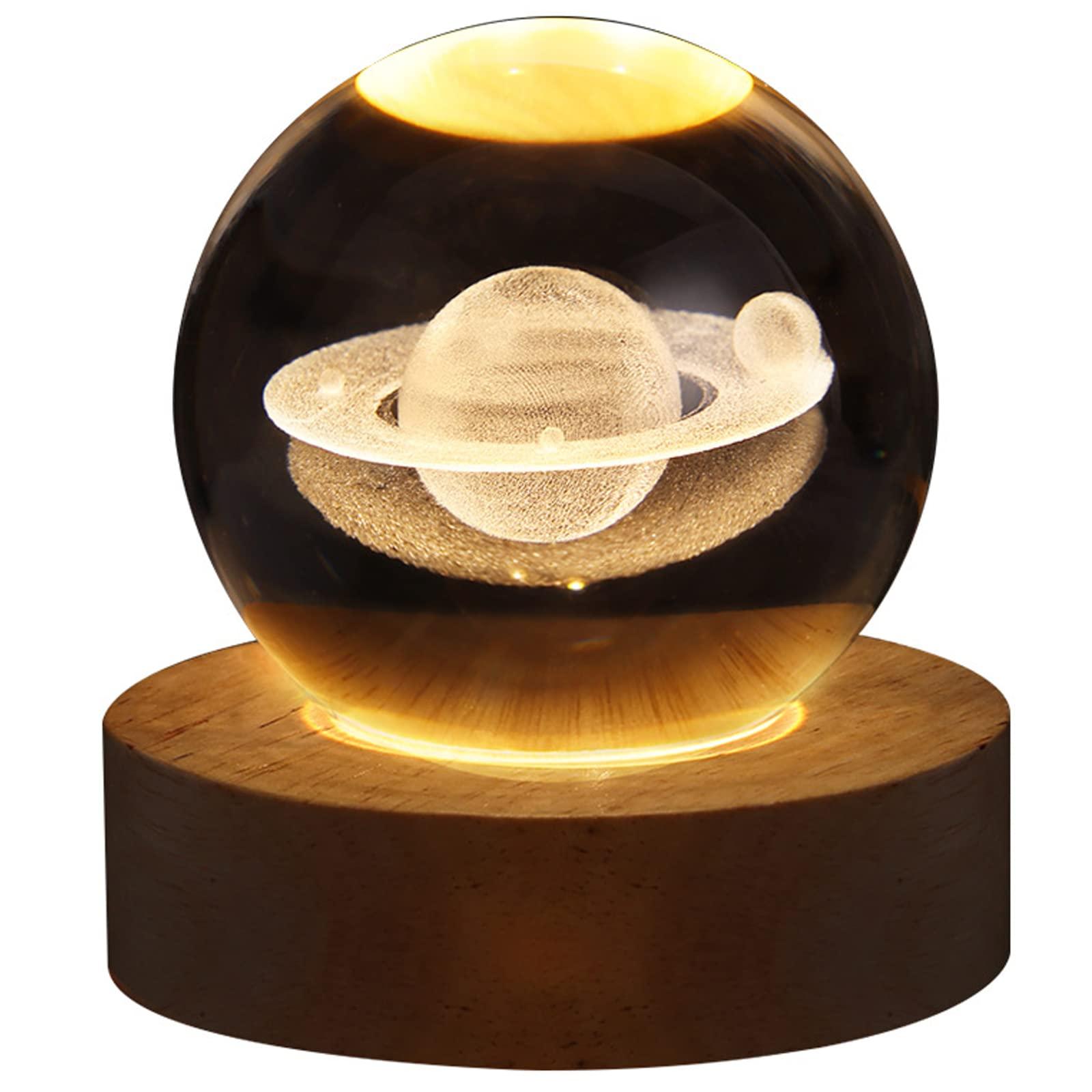 KWQBHW Crystal Balls Night Light 3D Galaxy Planet Moon Balls Night Light with Wooden Base Glass Balls Night Lamp as a Birthday Gift for Kids Boys and Girls(#3)