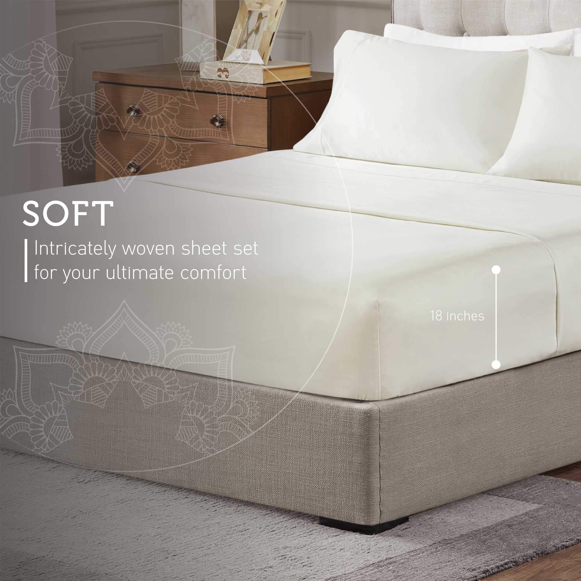 Hyde Lane Hyde Lane Luxury 1000 Thread Count 100% Cotton California King Bed Sheets | Very Comfy Soft & Thick with Deep Pocket - Fits up to 18\" Mattress, Cotton Bed Sheets Cal King - 4 PC (Ivory/Cream)