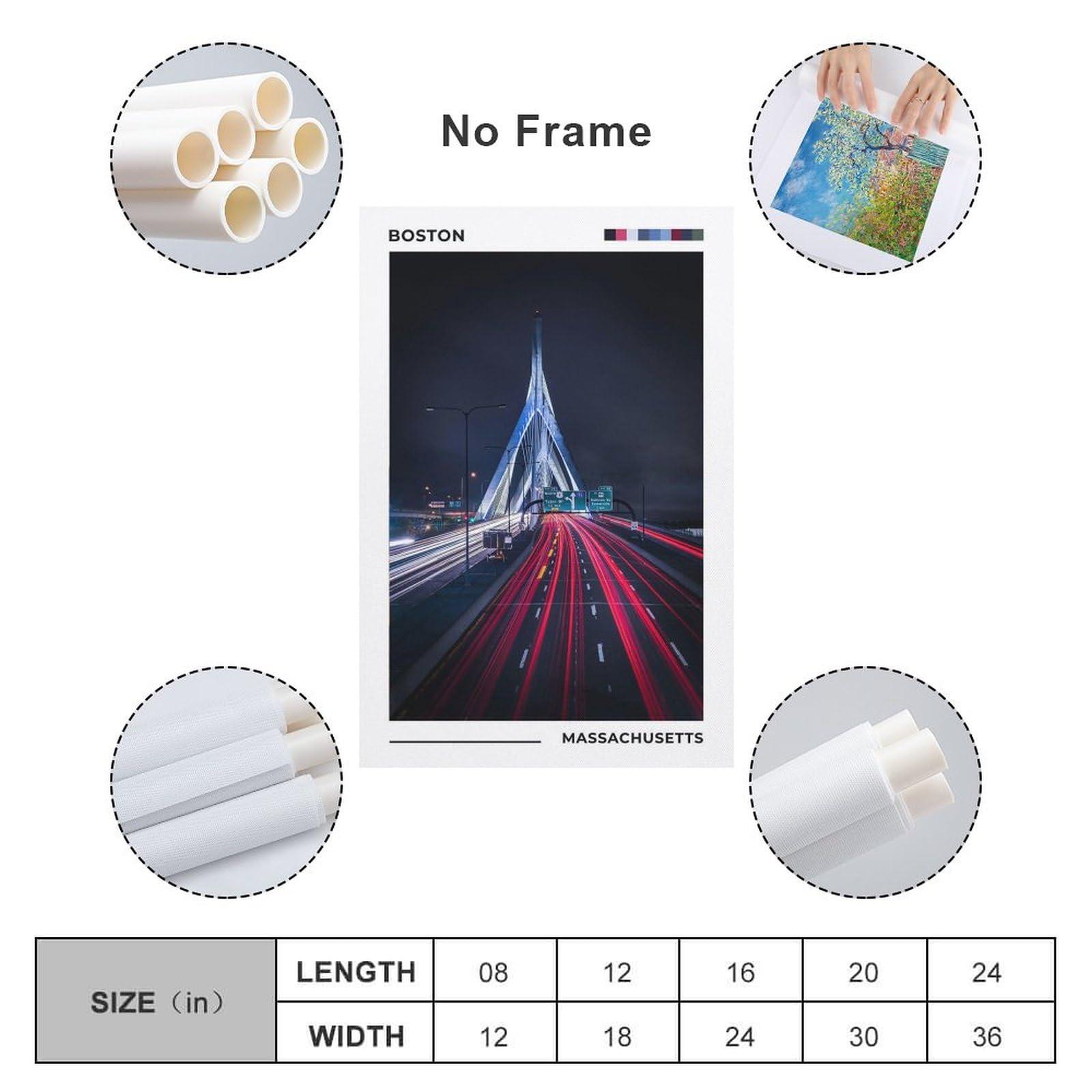 ZejaL Zakim Bridge Poster, Boston Poster, Cityscape Poster, MA Poster, Massachusetts Travel Art Wall Decor Poster Print Decorative Painting Canvas Wall Art Living Room Posters Bedroom Painting 16x24inch(40x