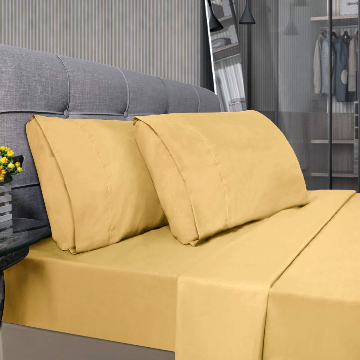 Plaza Cotton Collection Heavy 1500 Thread Count Egyptian Cotton Emperor Size 6-PCs Bed Sheets Set (1 Fitted, 1 Flat, 4 Pillowcase) Fits 10-12\" Deep Pocket, (Solid, Gold)