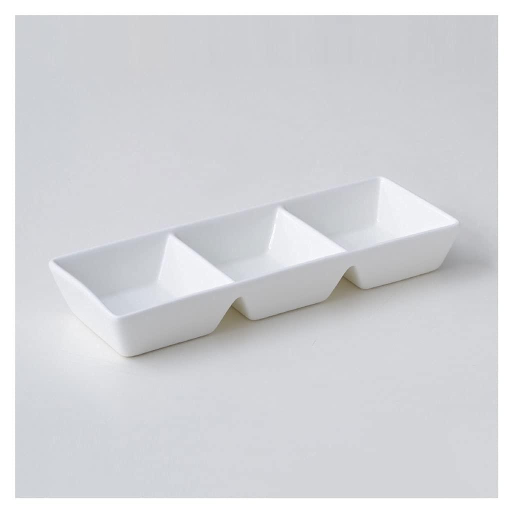 TOMYEUS TOMYEUS salad bowl White Ceramic Soy Sauce Dish 3 Compartment Appetizer Plate Tray Divided Dipping Sauce Dishes for Sushi Ketchup Appetizer Serving (9.65inch small bowl