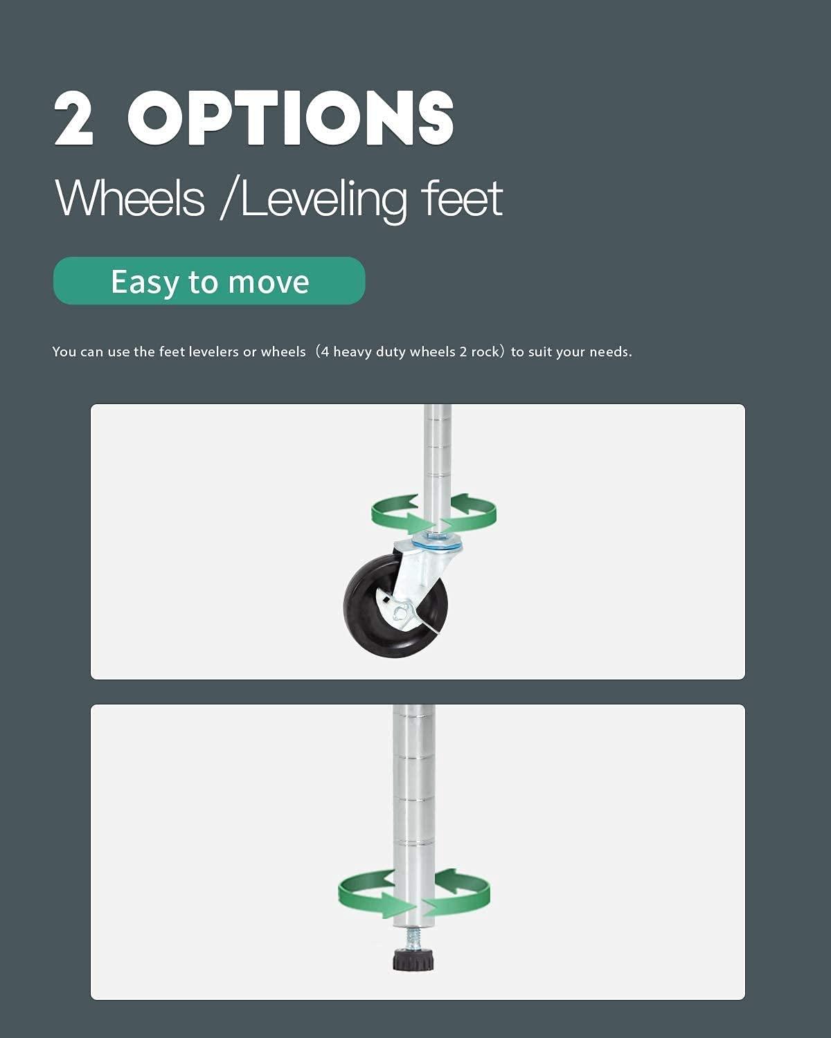 HHS 6 Tier Wire Metal Shelving Heavy Duty Shelf Storage Organizer Rack Unit NSF Wire Adjustable Shelves with Wheels, 82"x48"x18", 2100LBS Capacity Wide Shelf, Black (Chrome)