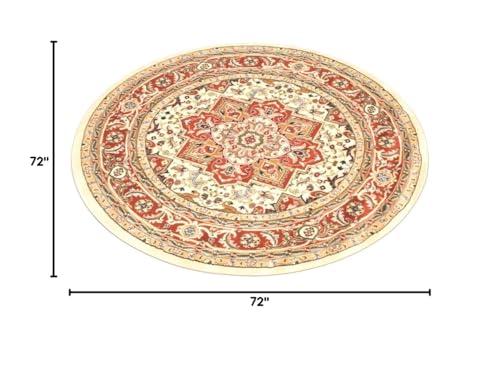 Safavieh SAFAVIEH Lyndhurst Collection Area Rug - 6' Round, Ivory & Rust, Traditional Oriental Design, Non-Shedding & Easy Care, Ideal for High Traffic Areas in Living Room, Bedroom (LNH330R)
