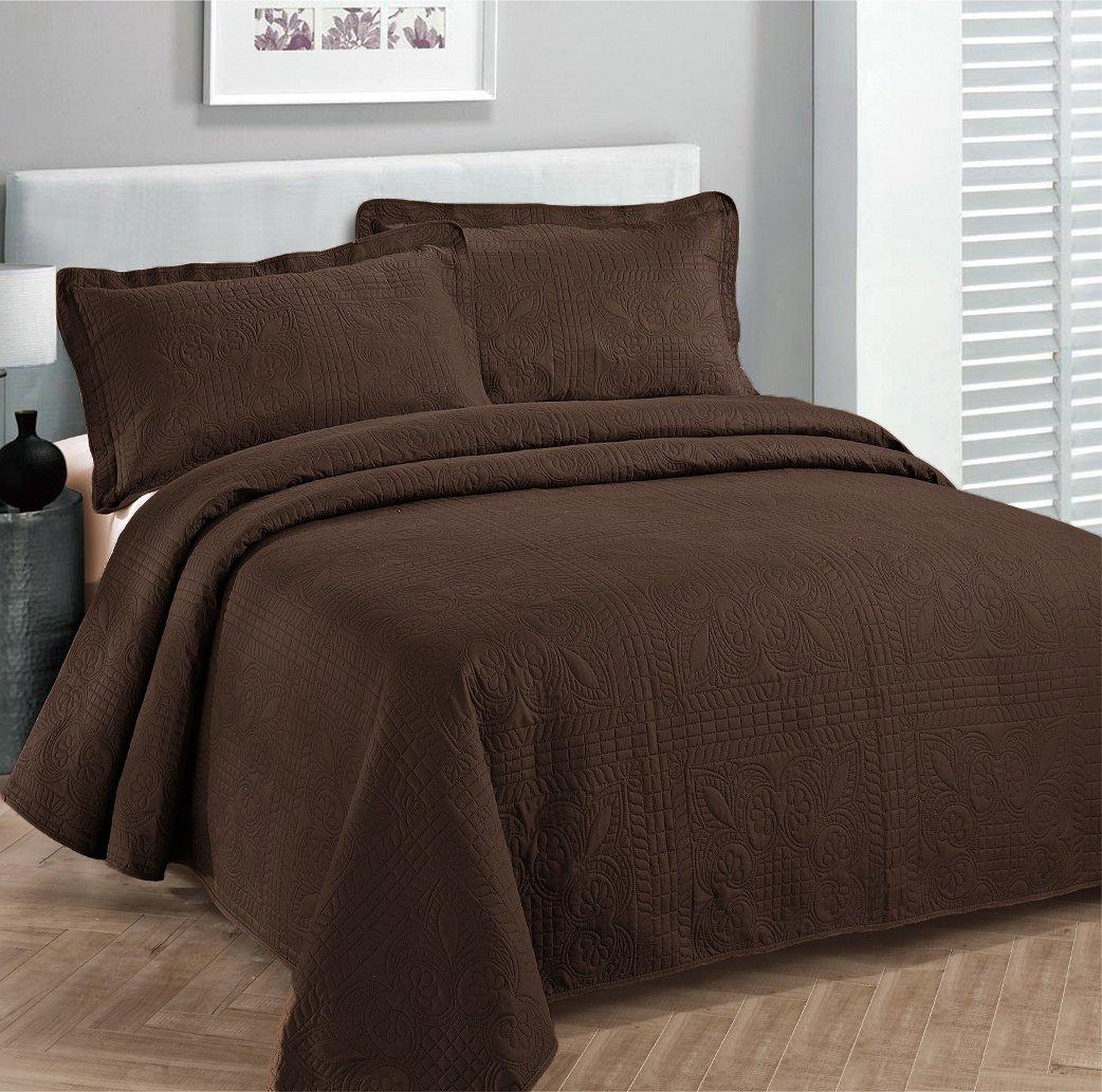Fancy Linen LLC INC Fancy Collection Luxury Bedspread Coverlet Embossed Bed Cover Solid Coffee New Over Size 100"x106" Full/Queen