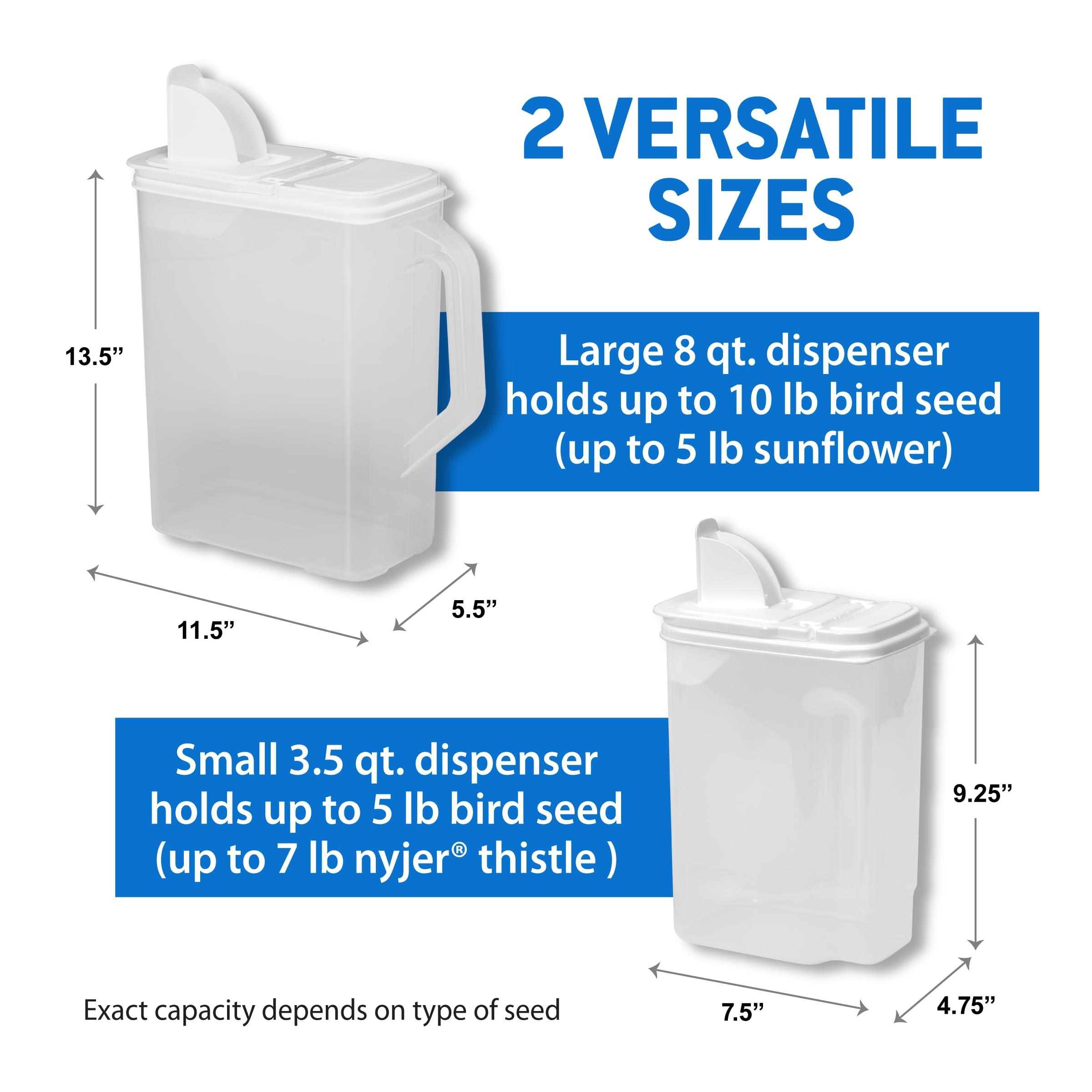 Buddeez Buddeez Pet Food Storage Containers - 2 Count Bird Seed Dispenser with Pour Tight Lids and Easy Pour Spouts, 8 Qt and 3.5 Qt, Bird Seed Storage for Small and Large Feed, BPA Free