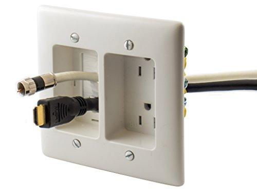 Bryant Electric Bryant Electric RR1512W 2-Gang Recessed TV Connection Outlet Plate with 15 Amp 125V Tamper-Resistant Duplex Receptacle with One Pass-Thru Opening, White
