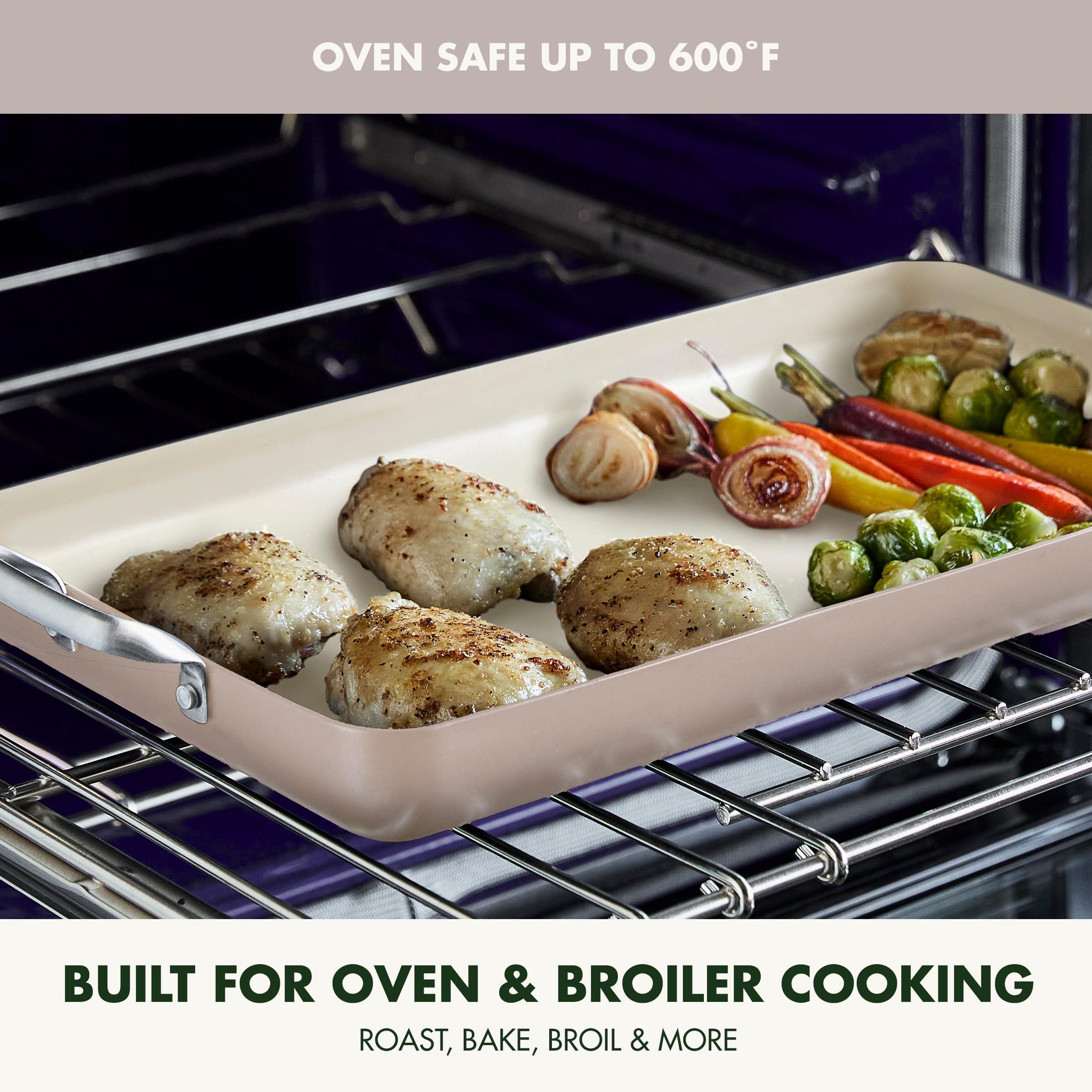 GreenPan GreenPan 18\" x 11\" Double Burner Griddle Pan, Hard Anodized Healthy Ceramic Nonstick PFAS-Free, Stainless Steel Handles, Stovetop Cooking, Dishwasher Safe, Oven & Broiler Safe Cookware, Taupe