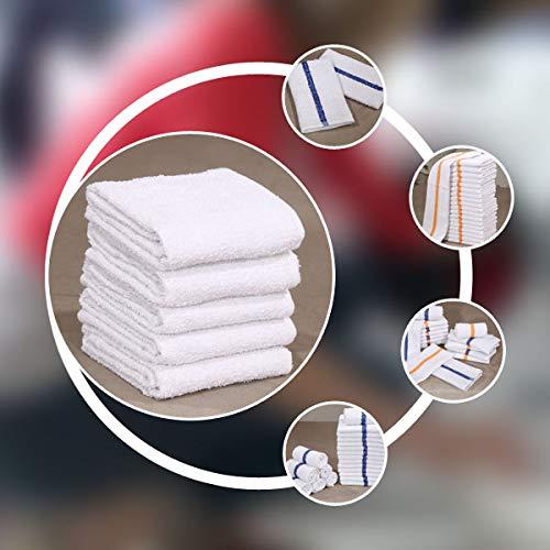 GOLD TEXTILES GOLD TEXTILES 120 PC New Cotton Blend White Restaurant Bar Mops Kitchen Towels 28oz (10 Dozen) (120, Blue Stripe)