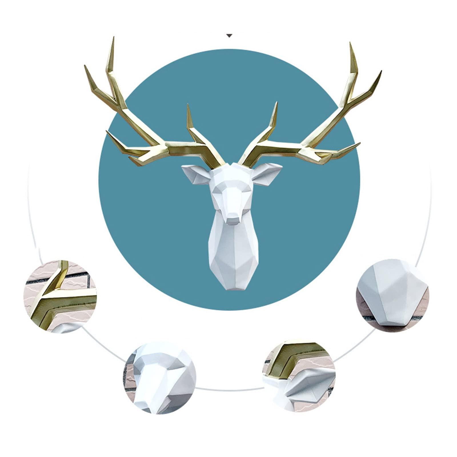 LLYLA Faux Deer Head,Wall Mounted Faux Antlers Wall Decor,Faux Taxidermy Animal Head Home Decor,Modern Light Luxury Style Geometrical Deer Antlers,for Home Office and Farmhouse