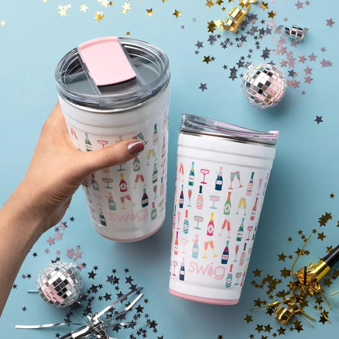 Swig Life Swig Life 24oz Party Cup, Stackable Insulated Travel Coffee Tumbler with EZ Slider Lid, Cup Holder Friendly Travel Thermos, Stainless Steel 24 oz Tumbler, Reusable Coffee Mug (Shell Yeah)