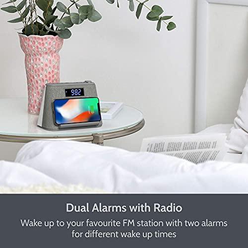 i-box i-box Digital Alarm Clock Radio, Bedside LCD Alarm Clock with USB Charger & Wireless QI Charging, Bluetooth Speaker, FM Radio, RGB Mood LED Night Light Lamp, Dimmable Display and White Noise Machine