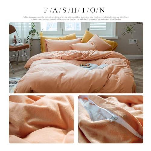 AMWAN AMWAN Peach Pink Color Duvet Cover King Solid Orange Bedding Set 100% Jersey Knitted Cotton Comforter Cover Solid Color Duvet Cover Hotel Quality Luxury Bedding Set 1 Duvet Cover with 2 Pillowcases