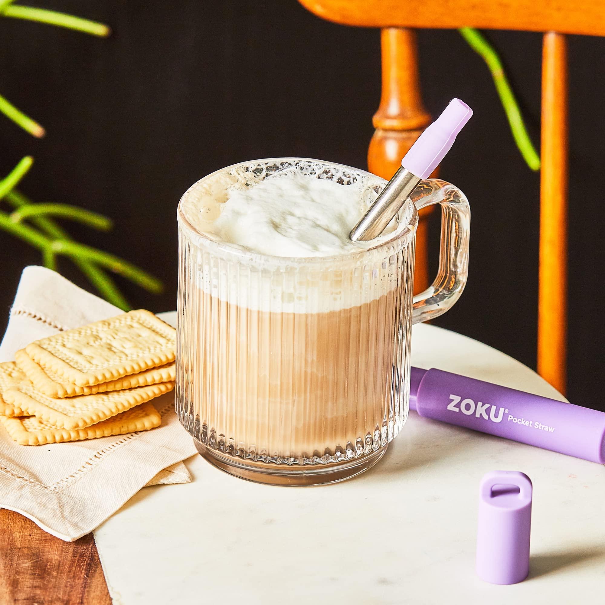 ZOKU ZOKU Reusable Metal Straw with Case for Travel, Purple - Collapsible Stainless Steel Drinking Straw with Silicone Tip and Cleaner Brush, Ideal for Key Chains, Pockets, Purses