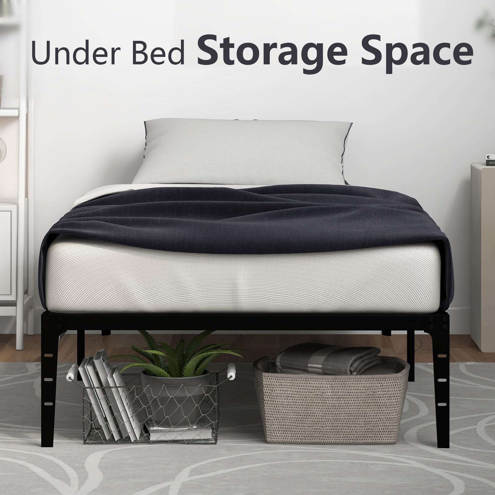 GAOMON GAOMON 14 inch Twin Bed Frames Matte Black Platform Metal Bed Frame Wrought Rod Bedframe No Box Spring Needed Base Beds Foundation Easy Assembly Storage Space Under Beds (Twin Size)