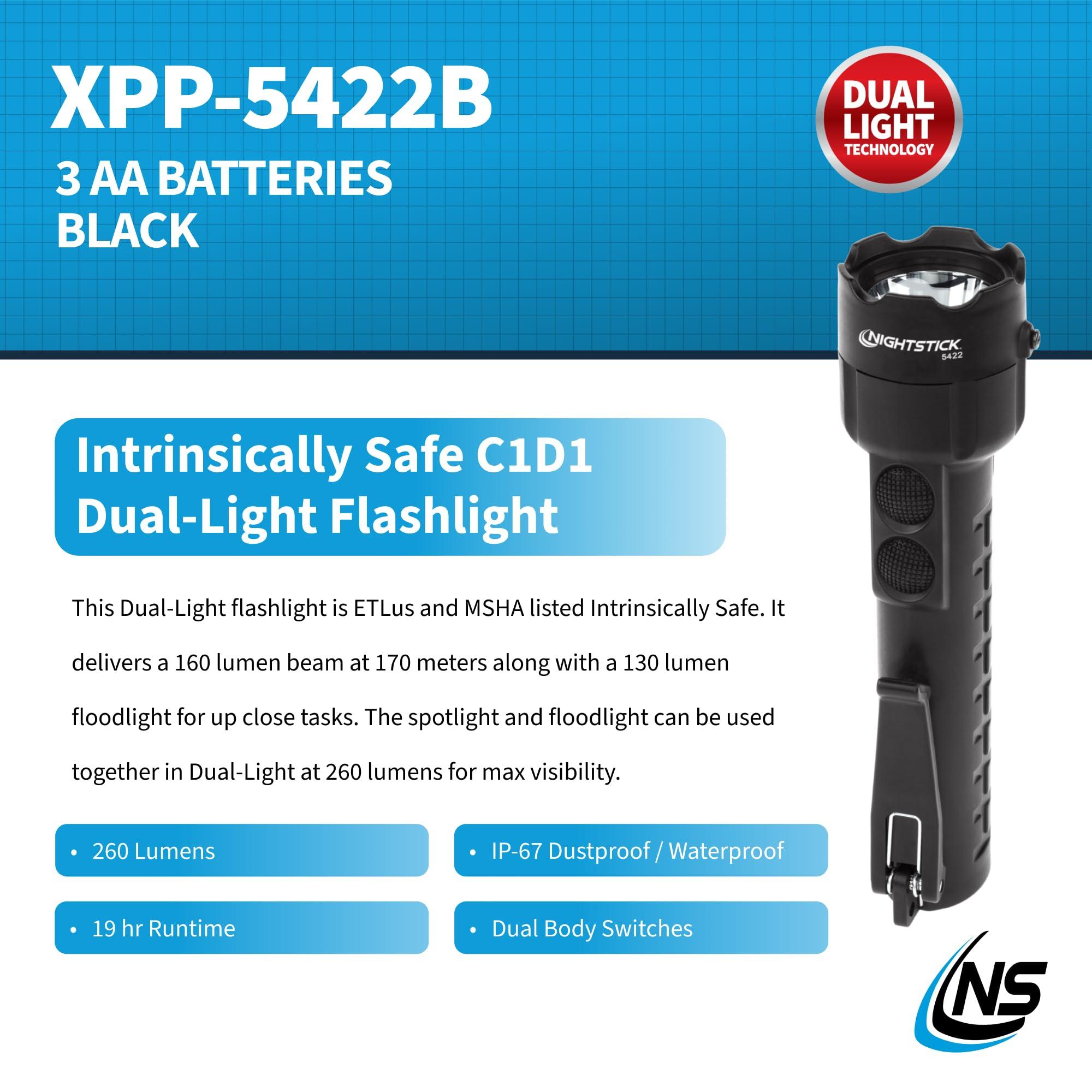 Nightstick Nightstick XPP-5422B 3 AA Intrinsically Safe Permissible Dual-Light Flashlight, Black