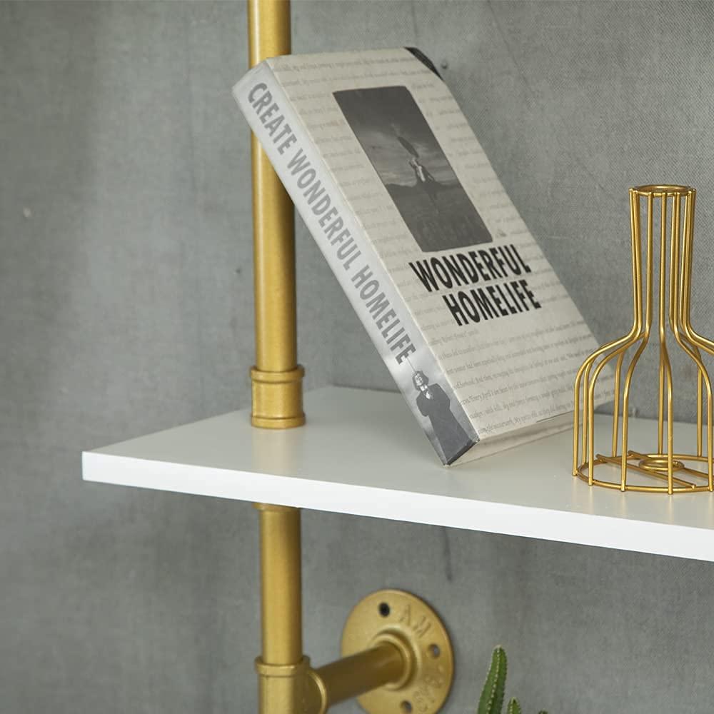 HEONITURE HEONITURE Industrial Gold Bookshelf-6 Tier Wall Mounted Ladder Bookshelf, Rustic Gold Storage Book Shelves Display Bookcases for Living Room/Home/Office