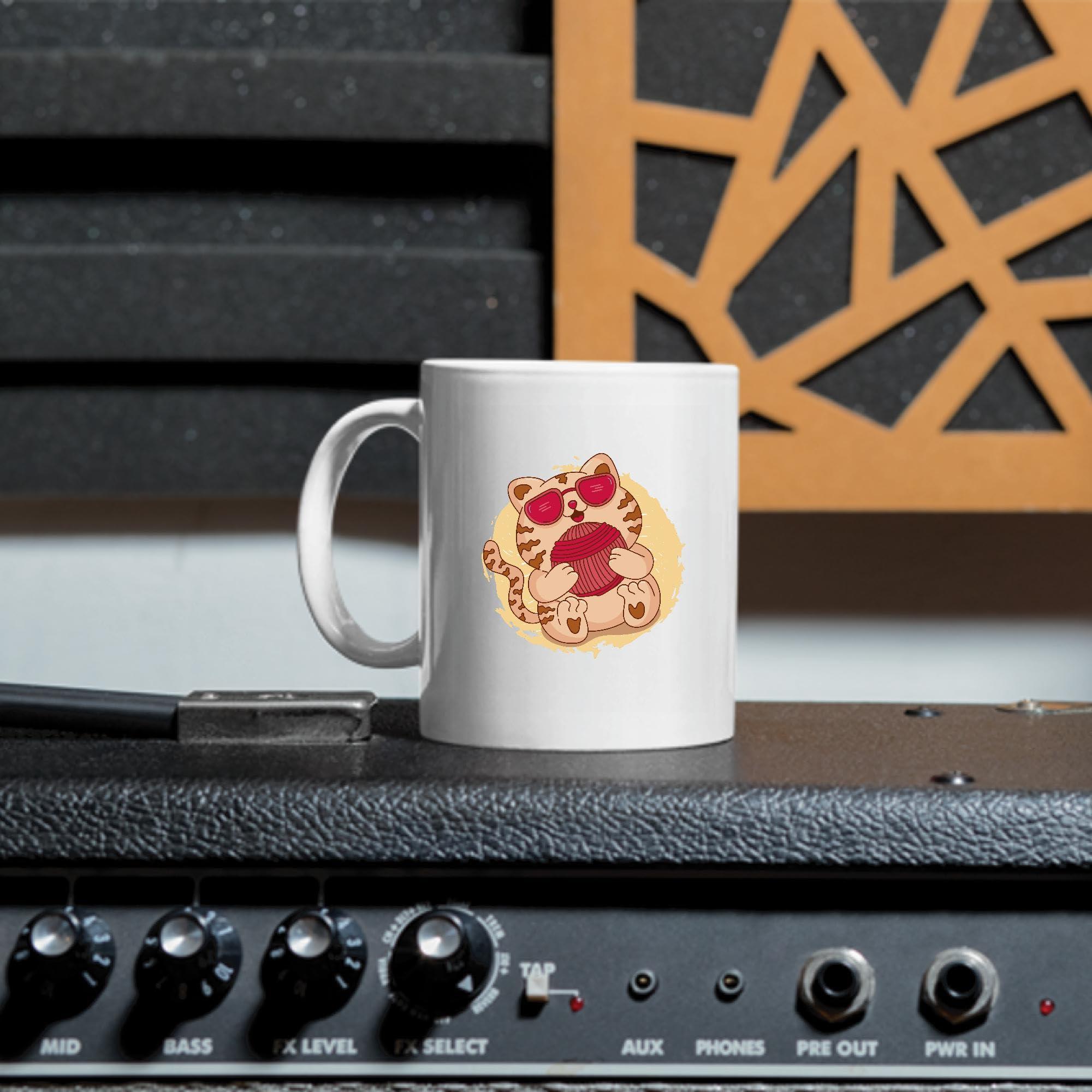 Generic Cool Cat Gift Design Featuring Wool Ball Sunglasses 11oz 15oz White Coffee Mug