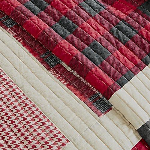 Woolrich Woolrich Reversible Quilt Cabin Lifestyle Design - All Season, Breathable Coverlet Bedspread Bedding Set, Matching Shams, Oversized Full/Queen, Huntington Plaid Red, 3 Piece