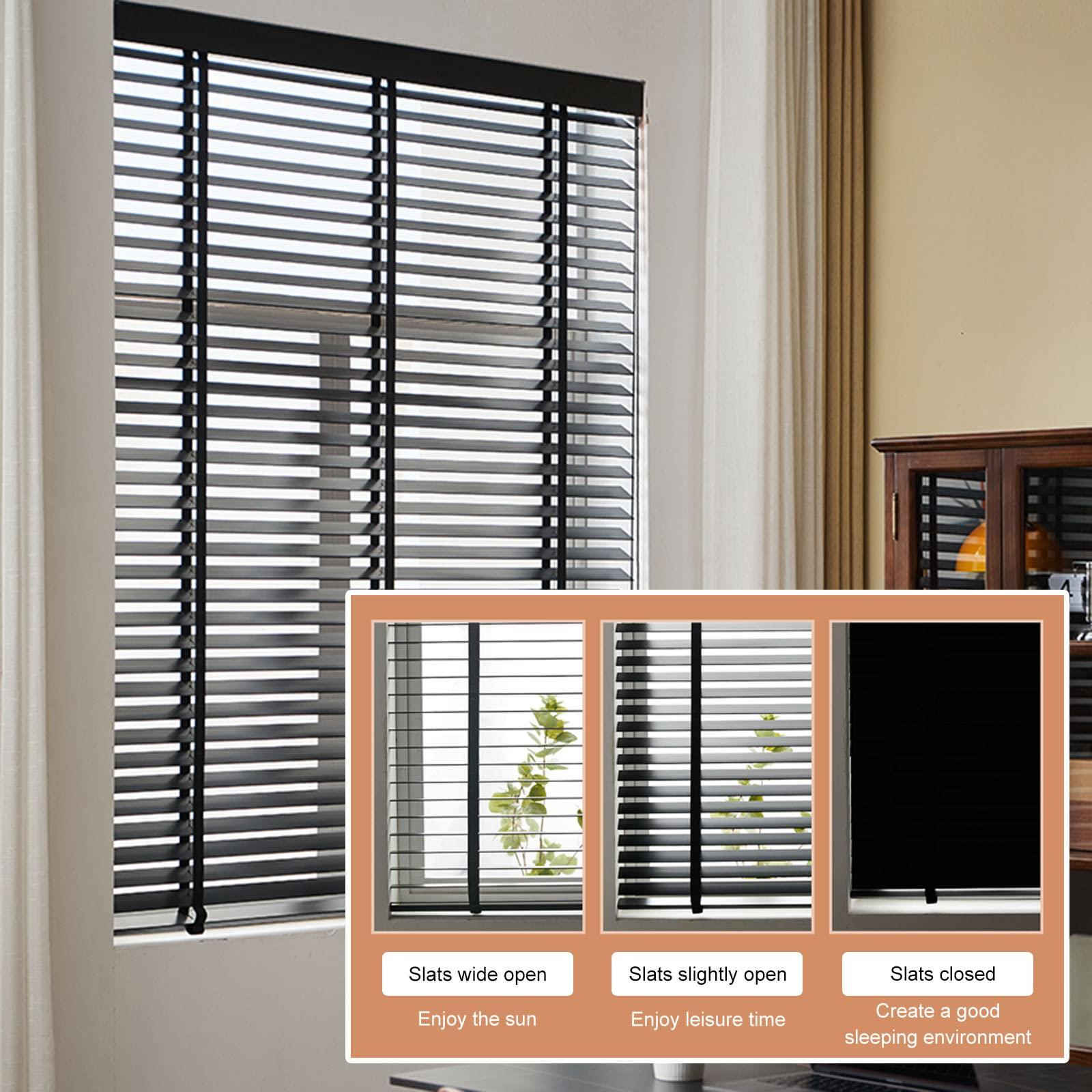 Suwooy Suwooy Real Wood Venetian Blinds,Black,Wooden Blinds for Windows,Blackout/Heat Insulation/Privacy Curtains,50mm Slats,Horizontal Blinds 50cm 60cm 80cm 90cm 100cm 110cm 120cm,WH-50x150cm/20x59in