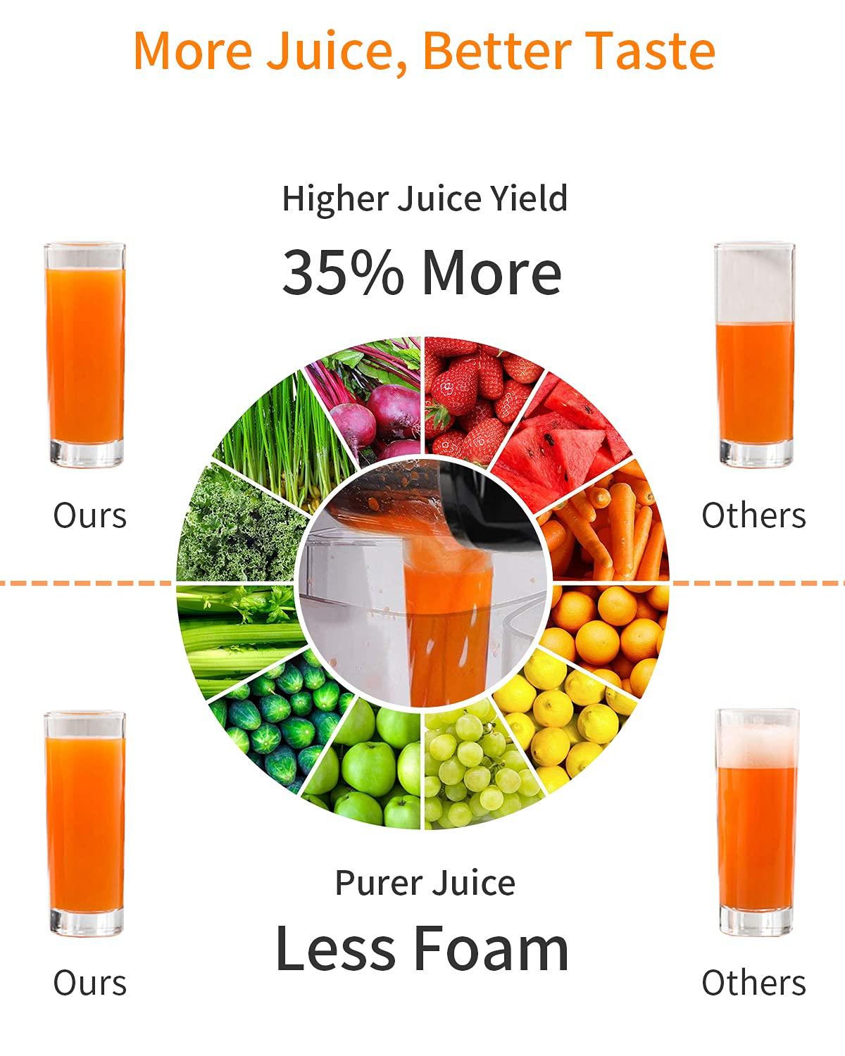 LUFVEBUT Slow Juicer Machine for Vegetables and Fruits Cold Press Masticating Juicer Extractor Celery Wheatgrass Leafy Greens Carrot Ginger Beet, Easy to Clean Juicer BPA-Free Reverse Function,Dishwasher Safe