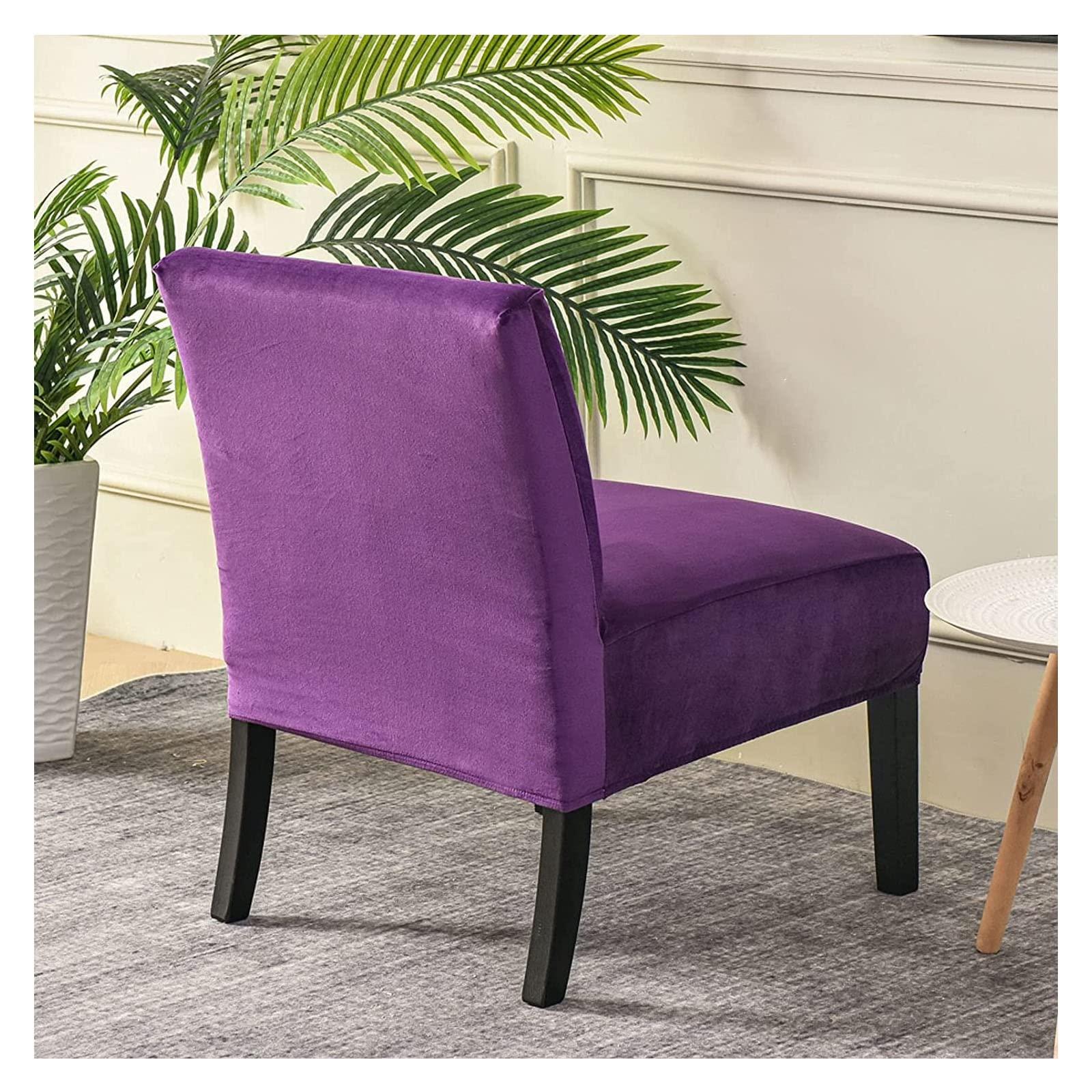 XOOTOO XOOTOO Stretch Armless Chair Slipcovers, Velvet Accent Chair Covers Soft Spandex Armless Accent Chair Slipcovers Furniture Protector Machine Washable for Living Room Kids (Purple,Set of 1)