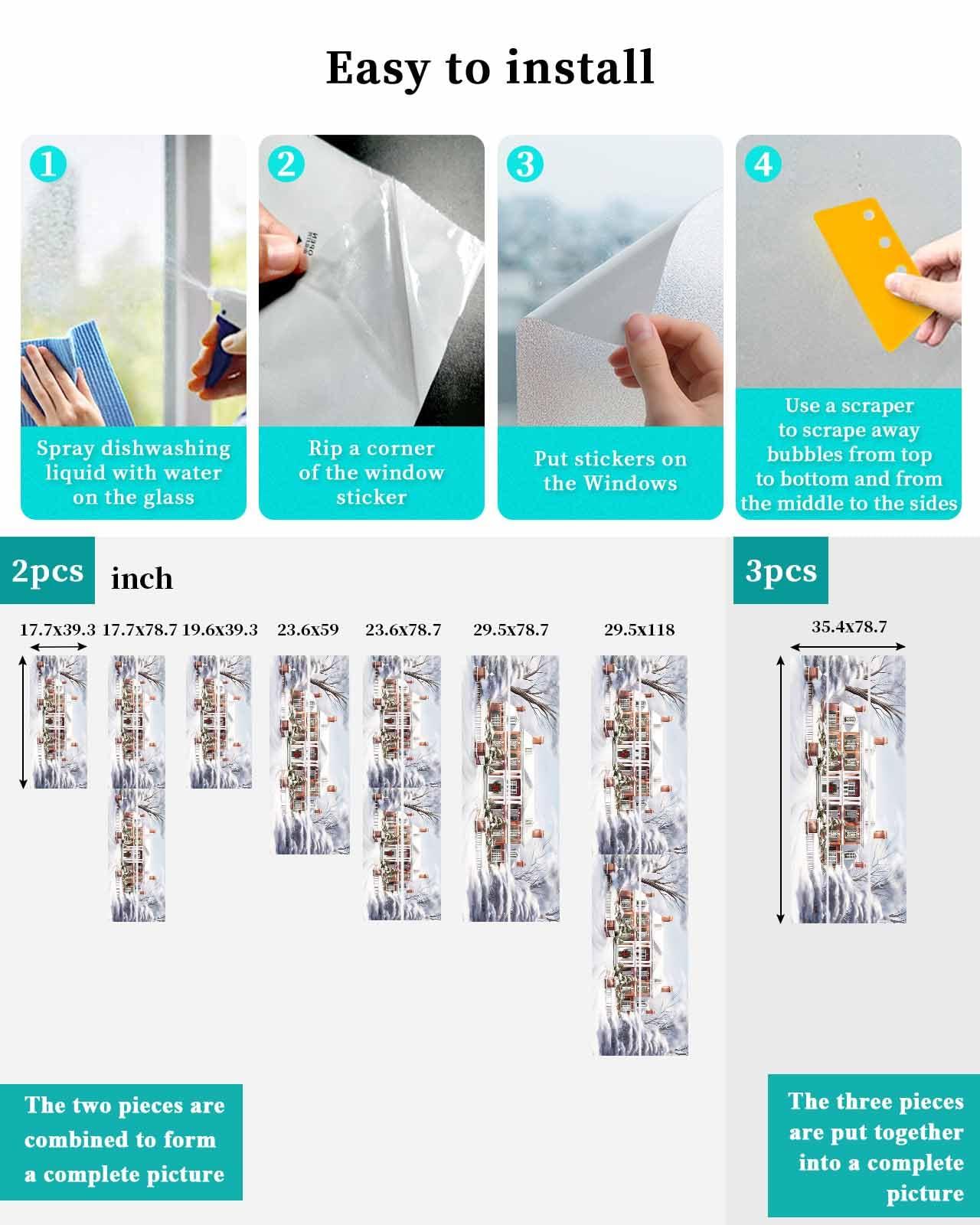 JasmineM Window Privacy Film, Merry Christmas Window Clings for Glass Windows, Static Cling Window Sticker, Daytime Privacy Bathroom Door Covering, 17.7x39.3in